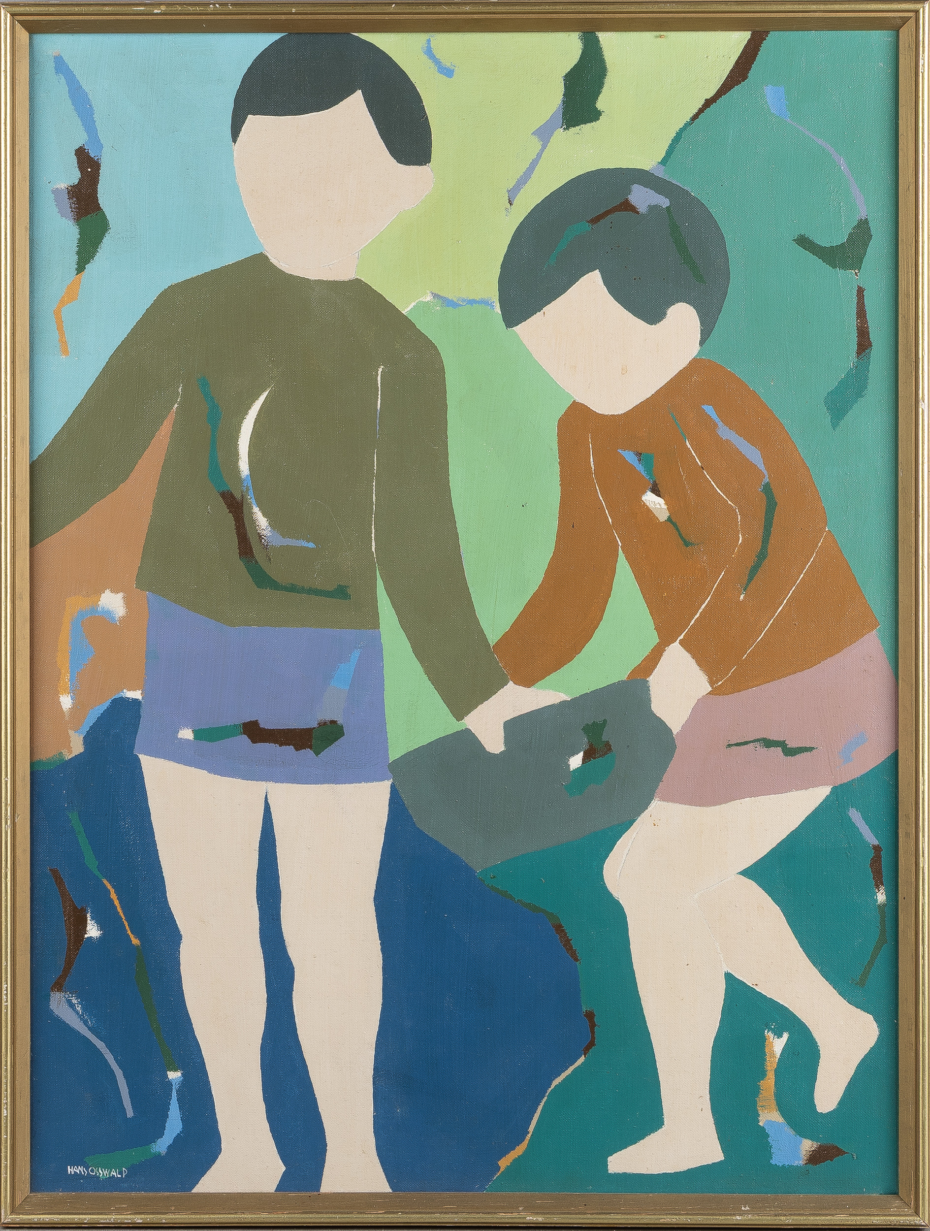 HANS OSSWALD. Komposition med figurer, olja på duk.