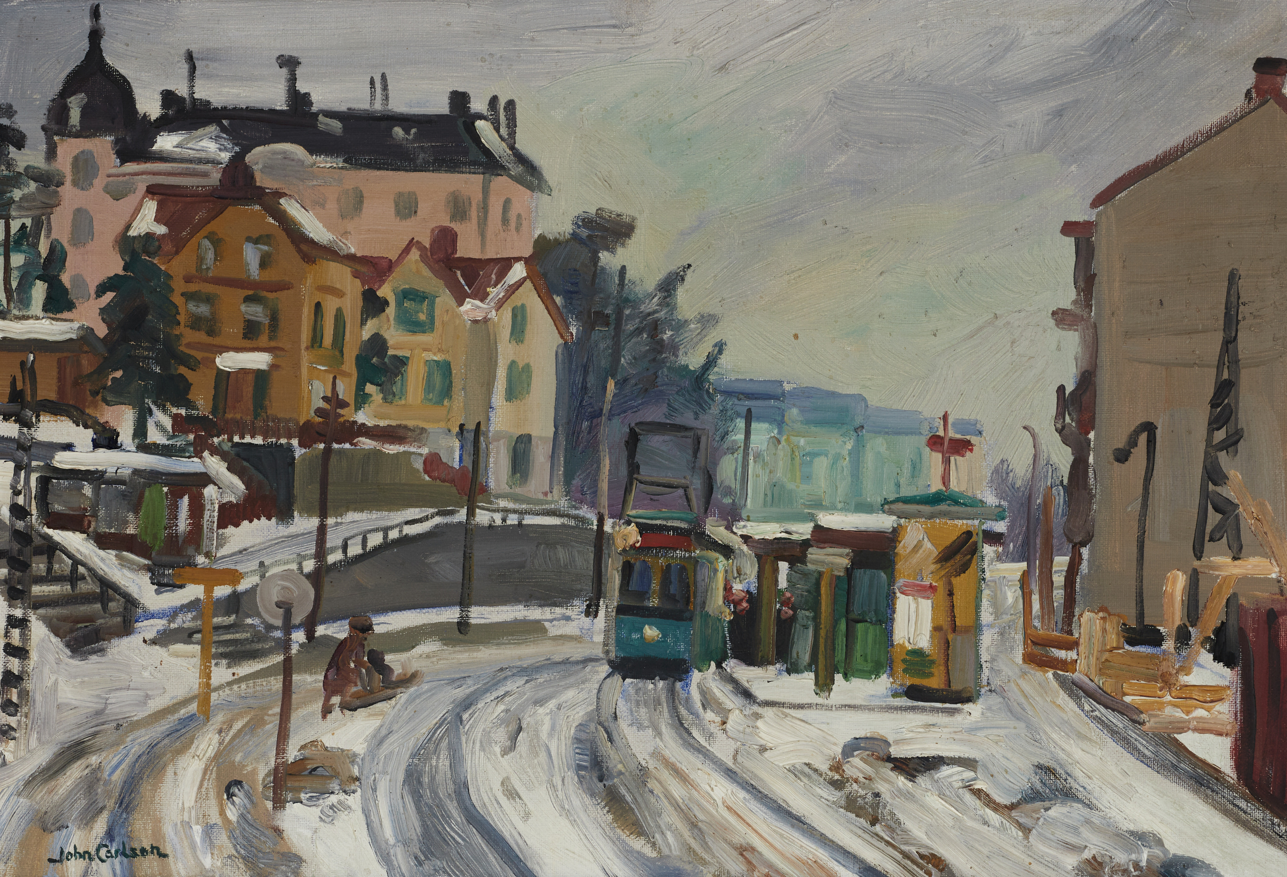 JOHN CARLSON (1896–1979). Motiv från Sundbyberg, signerad, olja på duk.