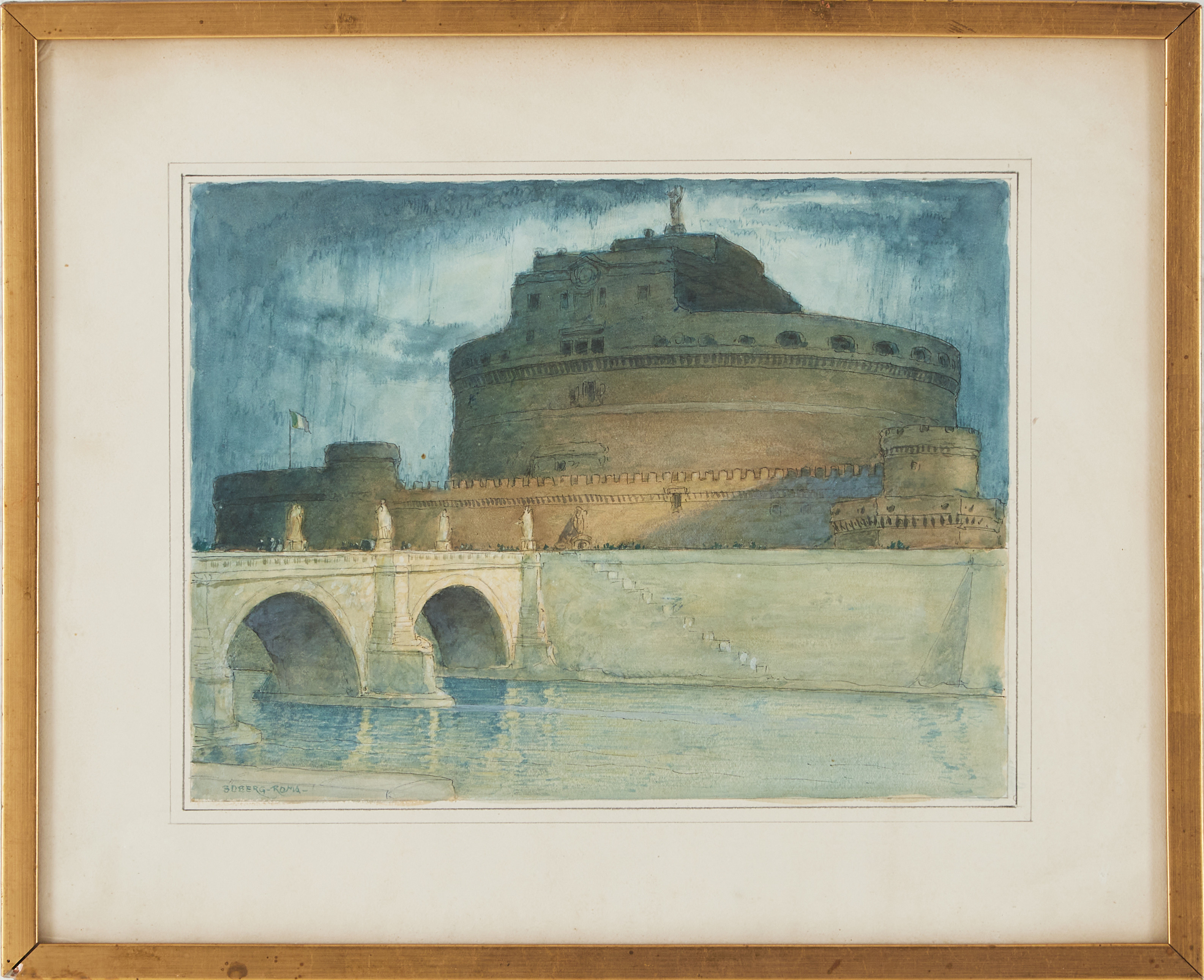 FERDINAND BOBERG. Roma, blandteknik på papper, signerad.