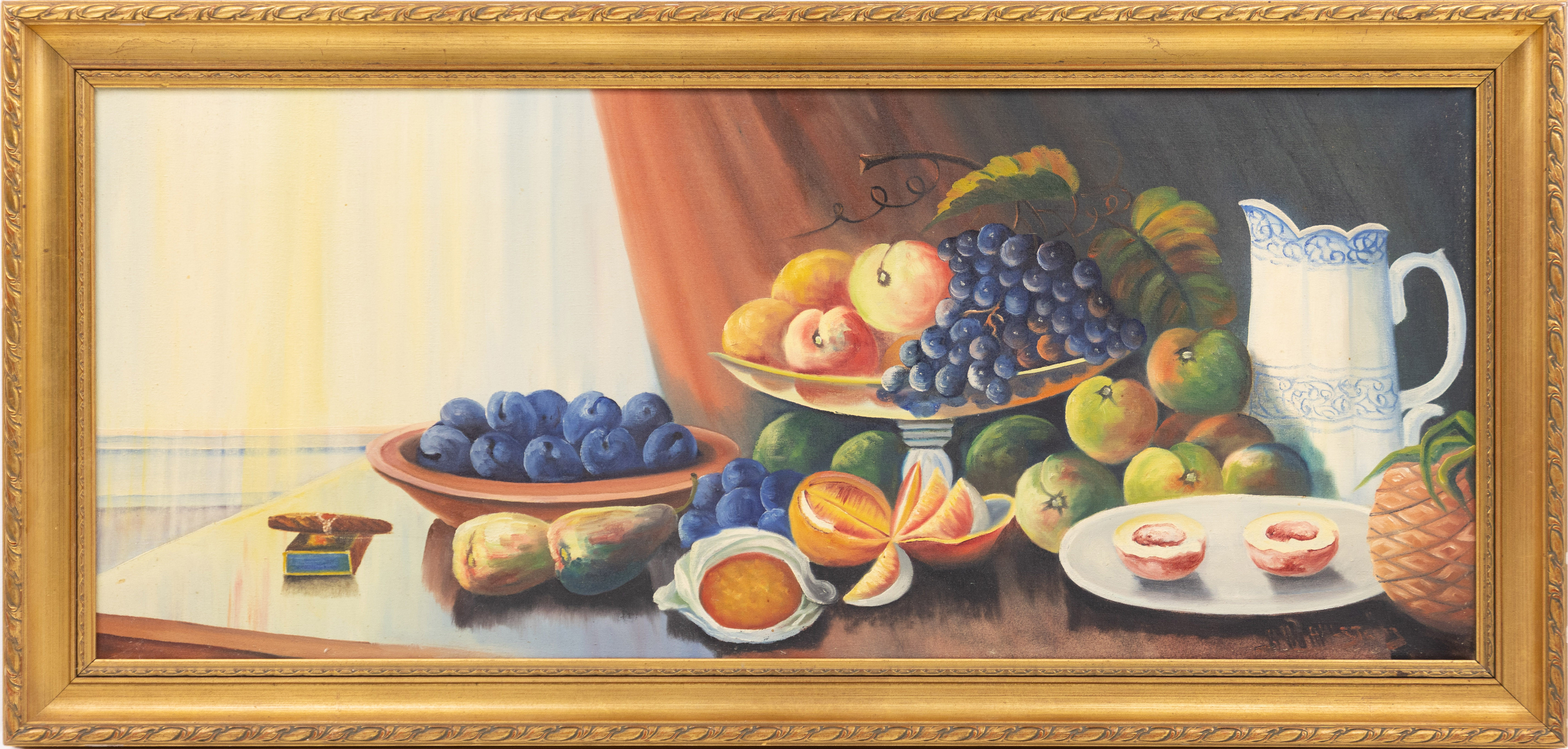 OIDENTIFIERAD KONSTNÄR. Olja på duk, fruktstilleben, signerad.