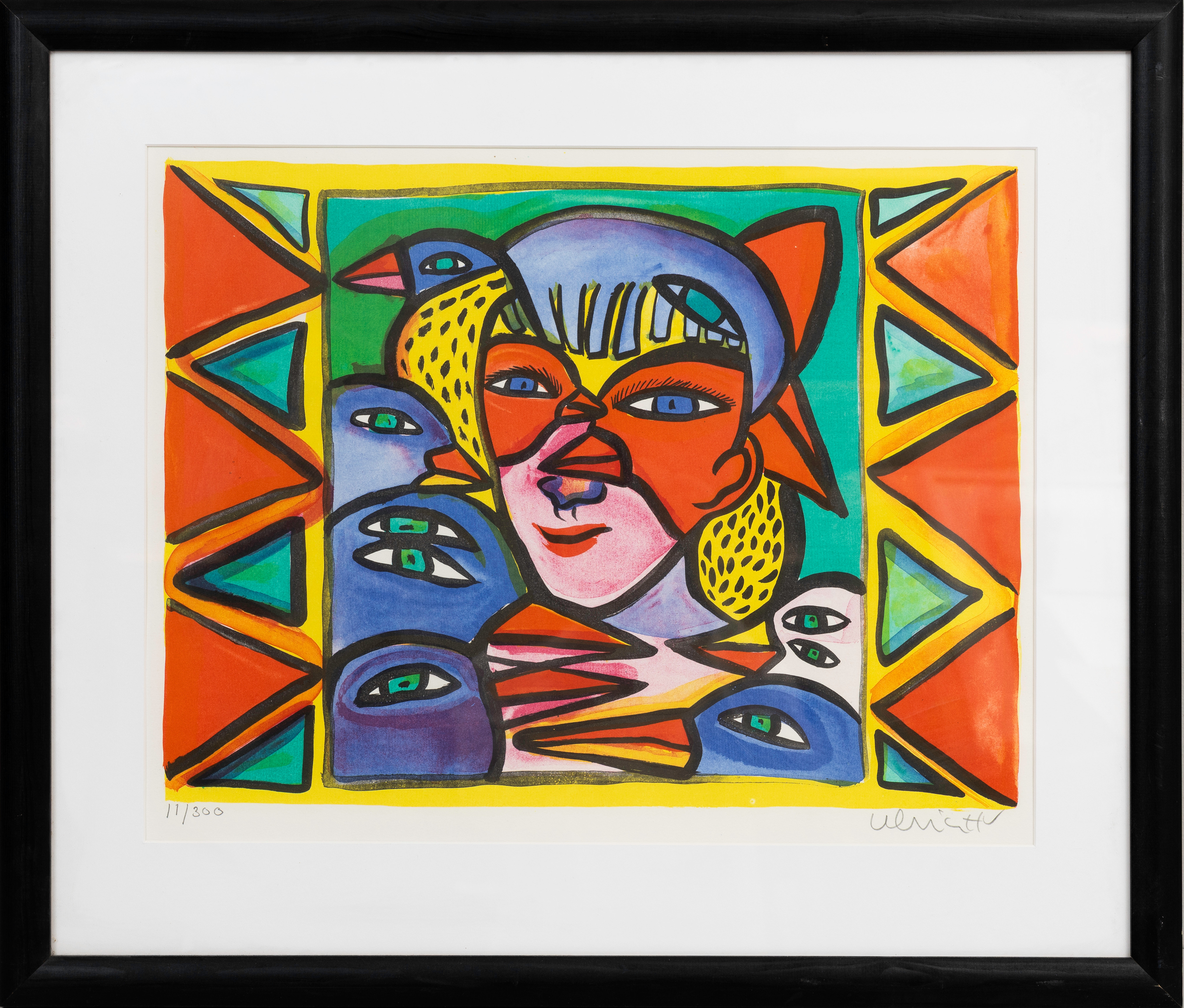 ULRICA HYDMAN-VALLIEN. Komposition med kvinna och fåglar, färglitografi, signerad, numrerad 11/300.