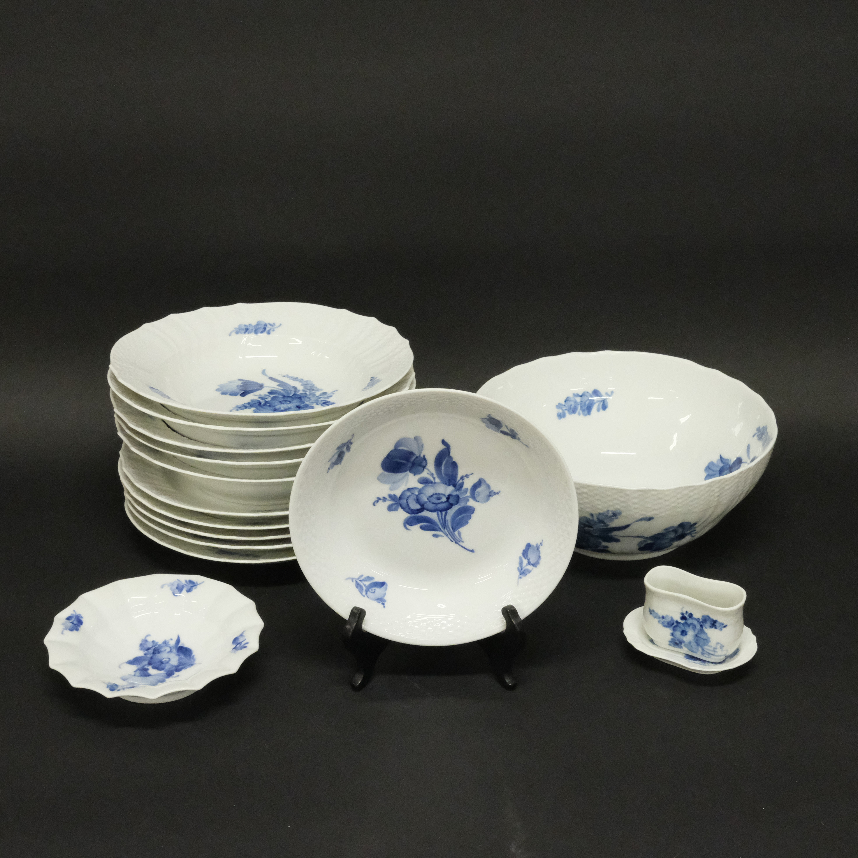 MATSERVIS, "BLÅ BLOMST", ROYAL COPENHAGEN, 15 DELAR.