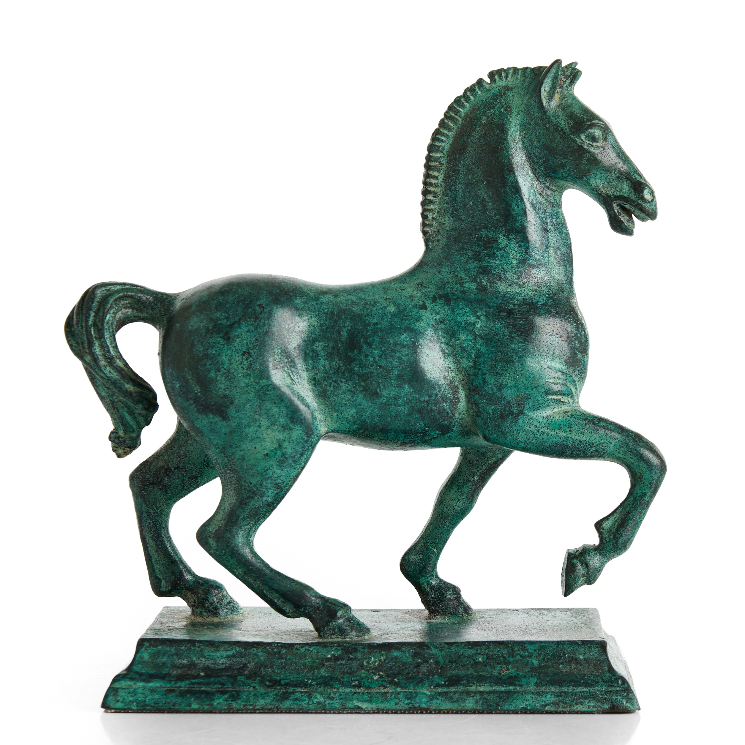 SKULPTUR, bysantisk häst, grönpatinerad brons.