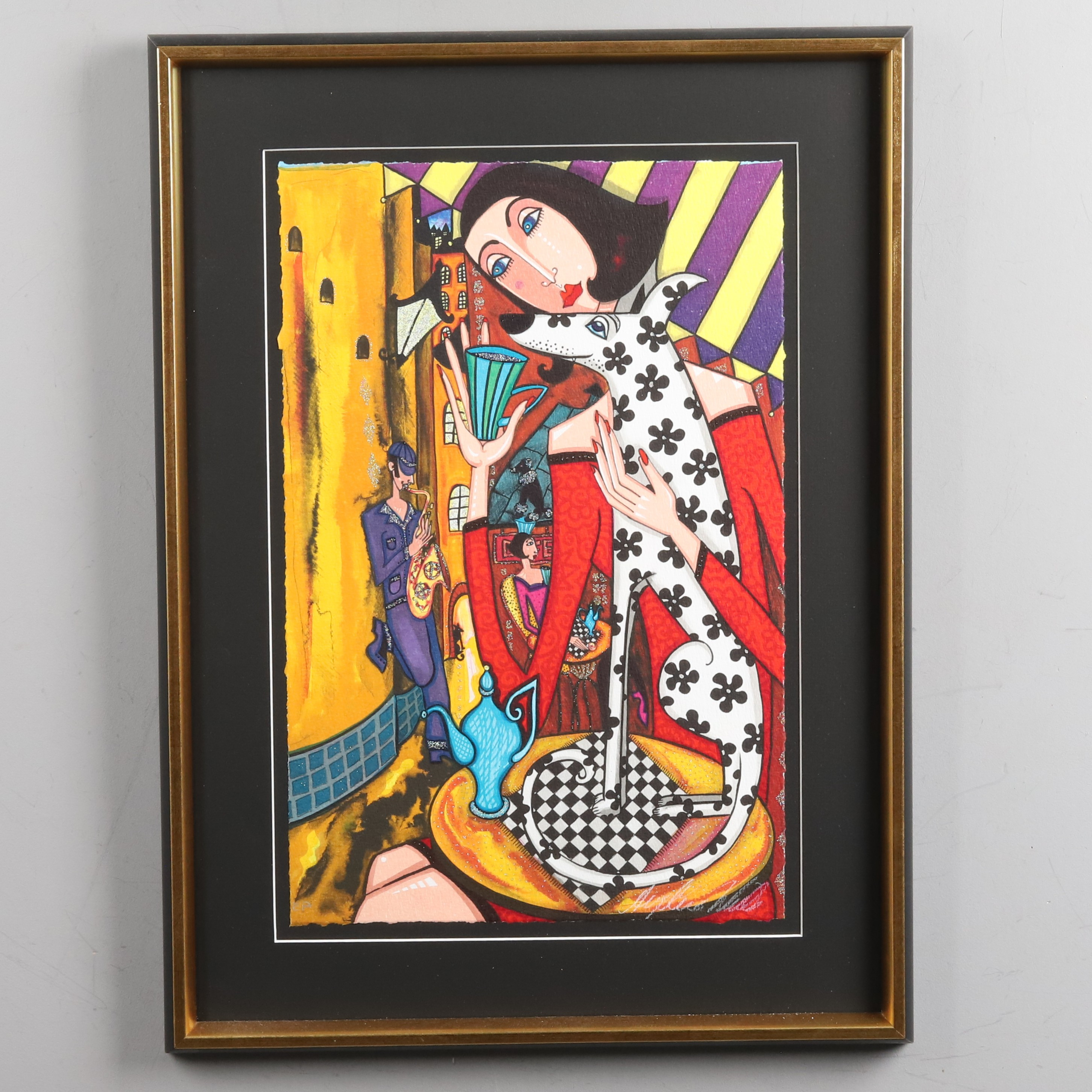 ANGELICA WIIK. Komposition, Litografi, "Kaffepaus", épreuve d'artiste, signerad.