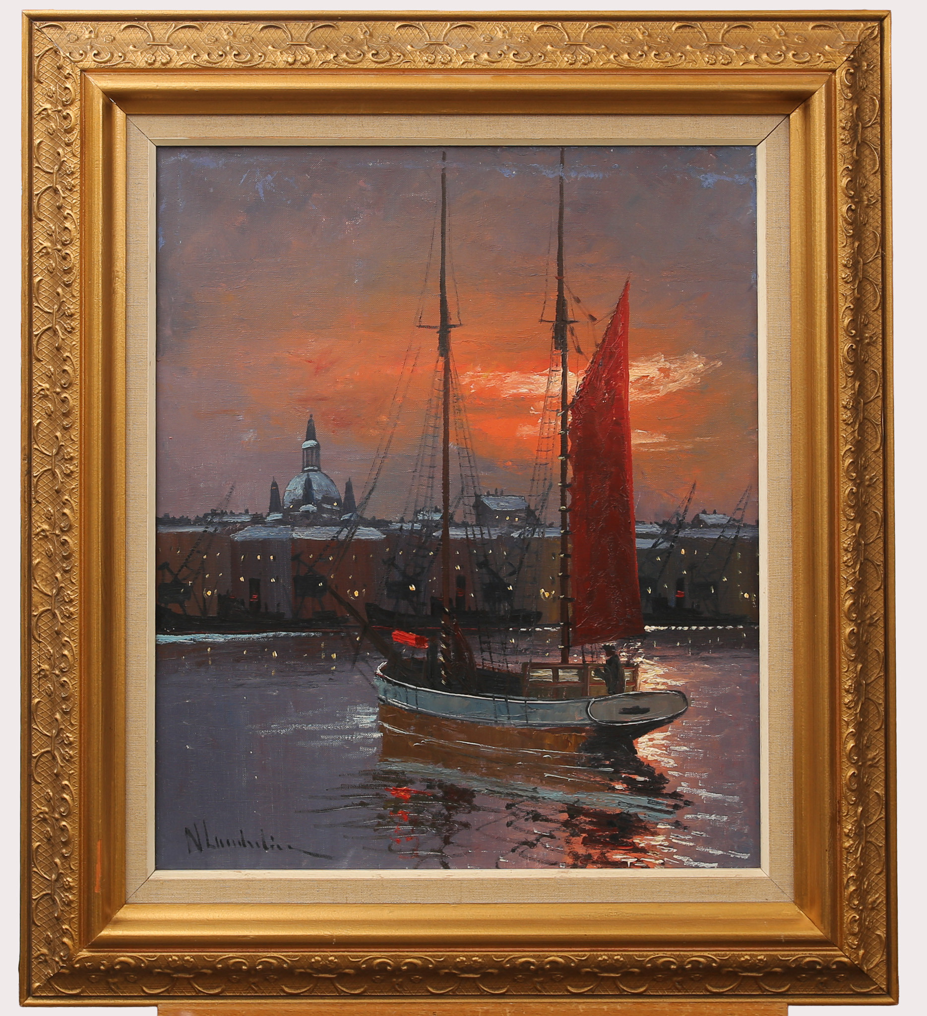 NILS LANDELIUS. Olja på duk, Stockholmsmotiv, signerad.