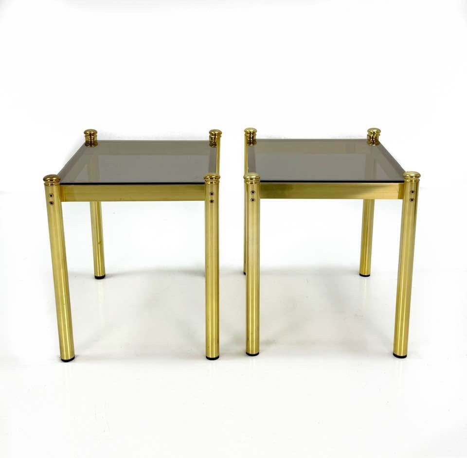 LAMPBORD paret, mässing, rökfärgat glas, 1960/70 tal.