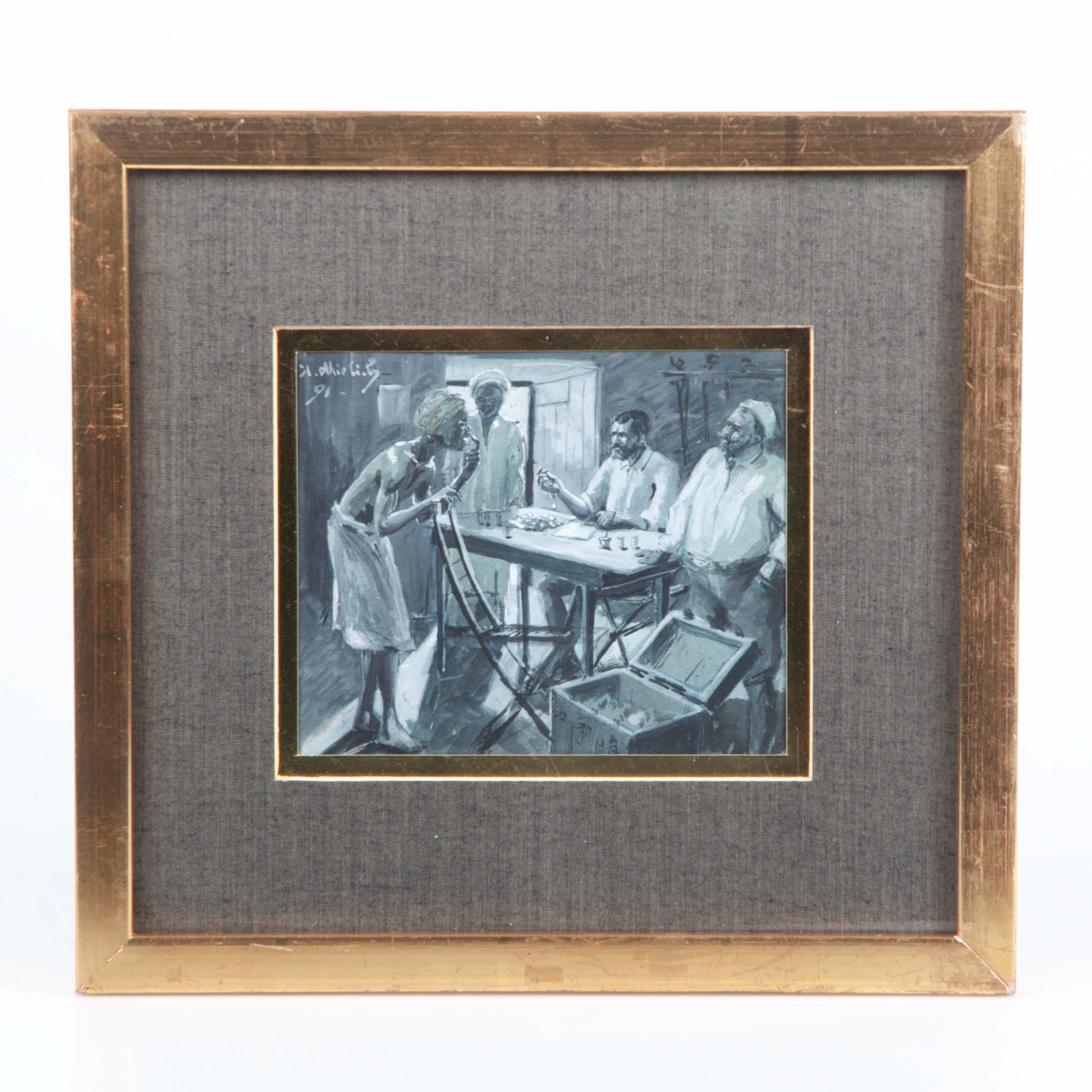 ADOLPHE LEOPOLD MIELICH (ÖSTERRIKE 1863-1929). "Arabiche Händler" 1891. Akvarell (grisaille), signerad och daterad (18)91.