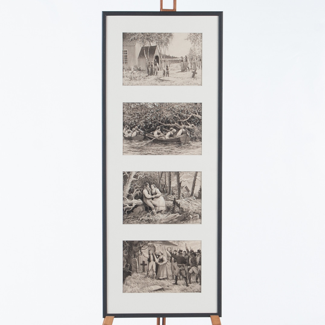 EINAR TORSSLOW (1867-1932). Originalillustrationer, 1899-1900, 4 stycken.