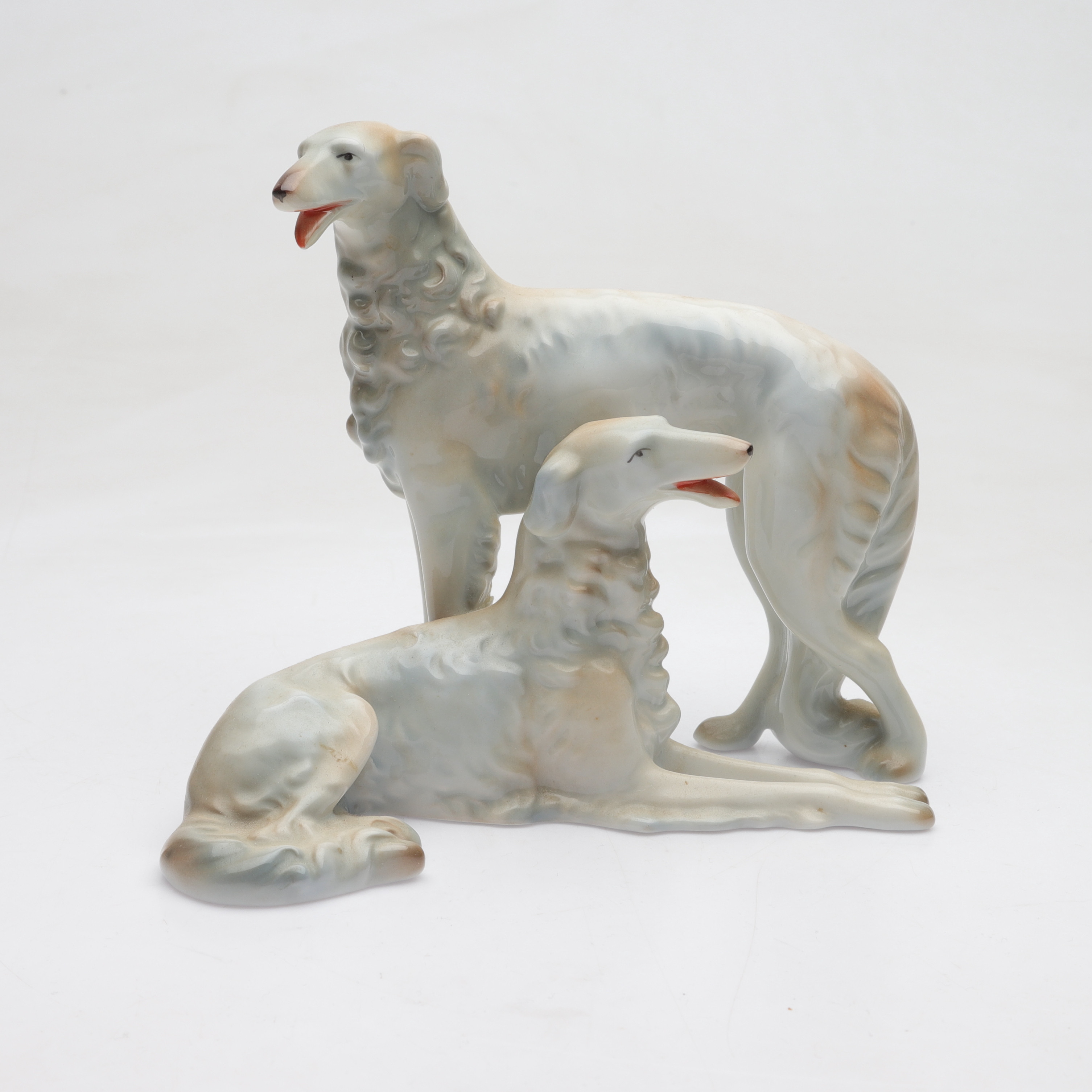 FIGURIN, borzoi/rysk vinthund, porslin, Wallendorfer Porzellan, 1900-tal.