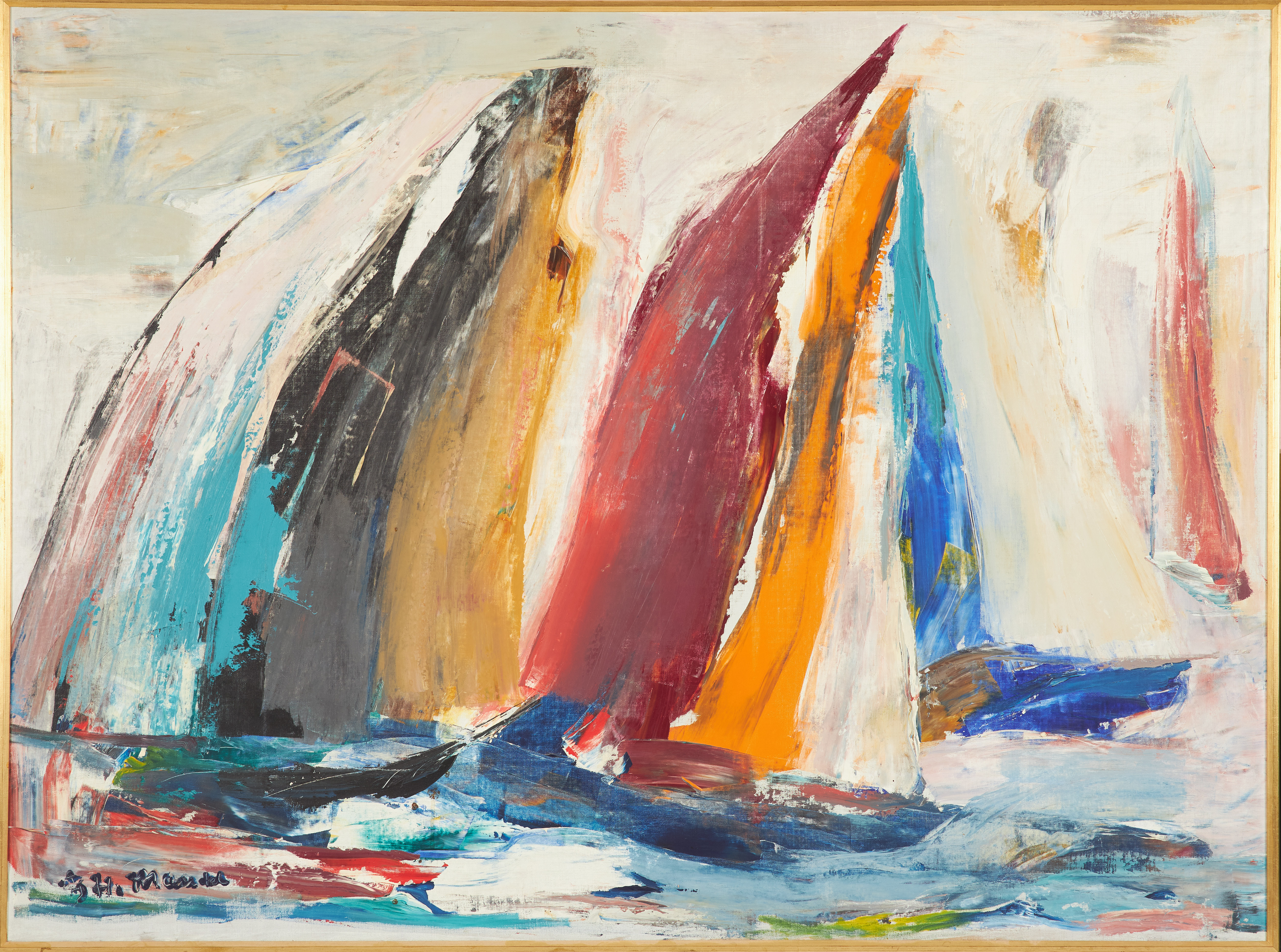 HELMUT MANTEL. Segelbåtar, olja på duk, signerad.