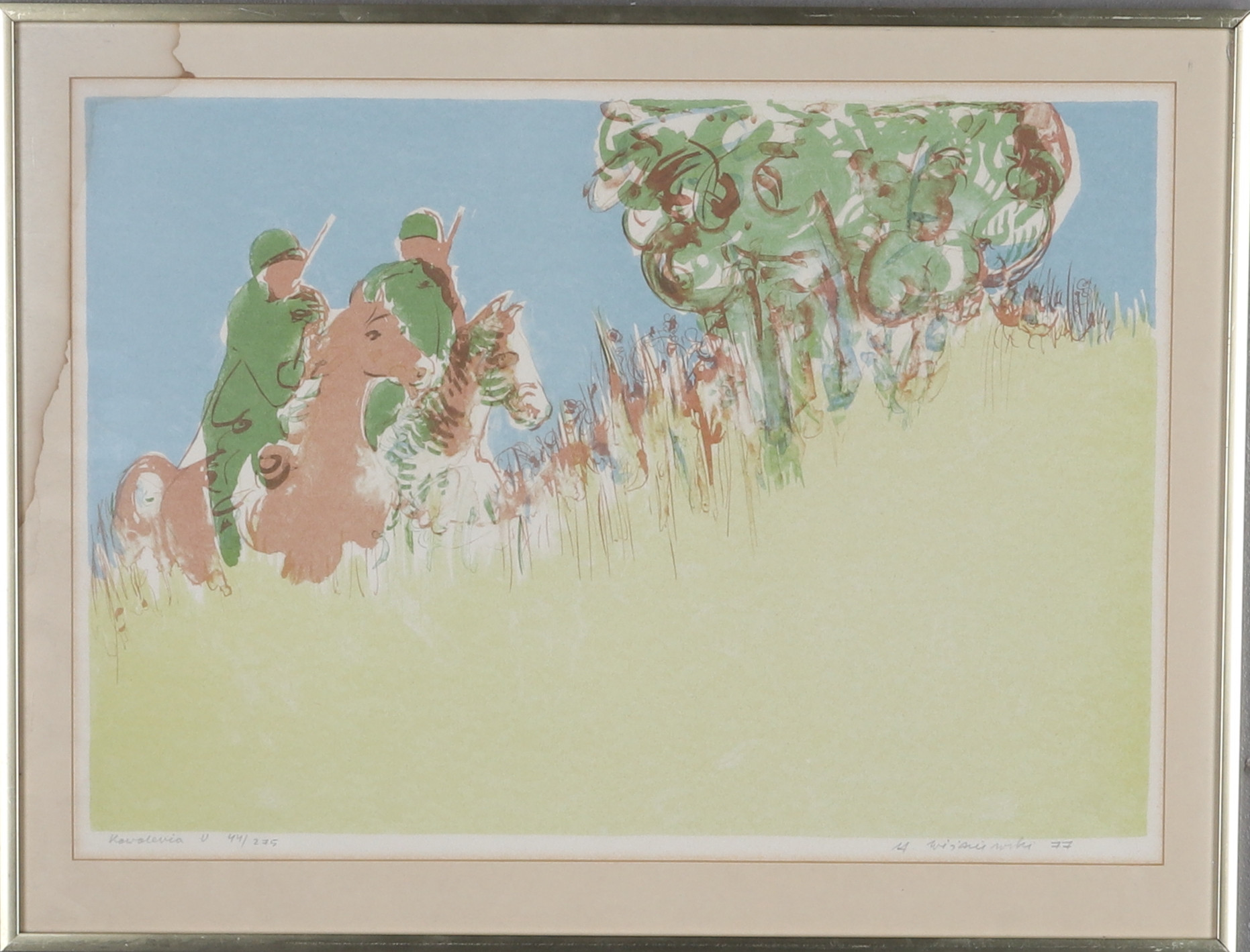 STANISLAW WISNIEWSKI. Färglitografi, "Kavalleri", signerad, daterad -77 samt numrerad 44/275.