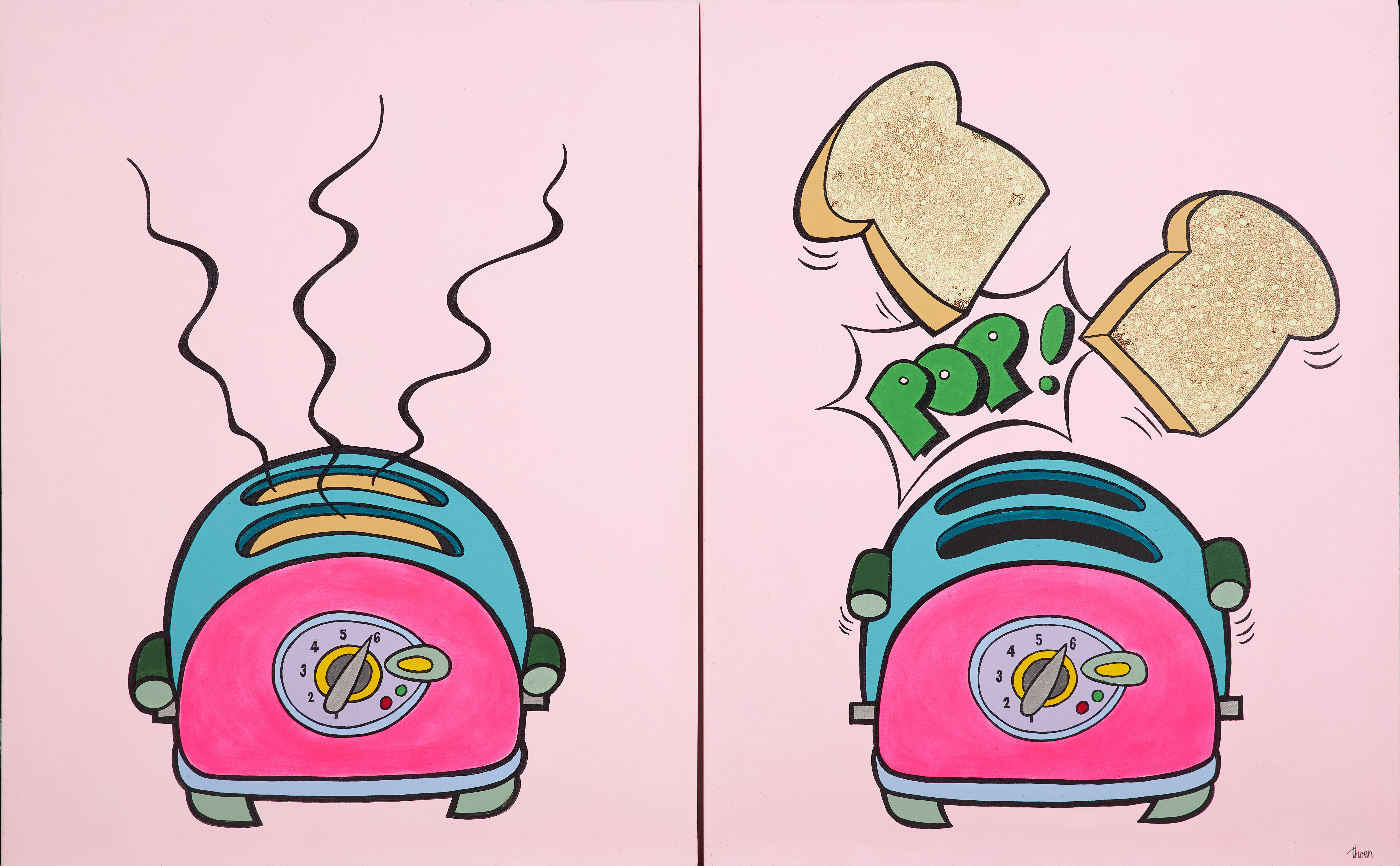 PETER THOEN. 2 st, "U.S. Toast", olja på duk, signerad a tergo.