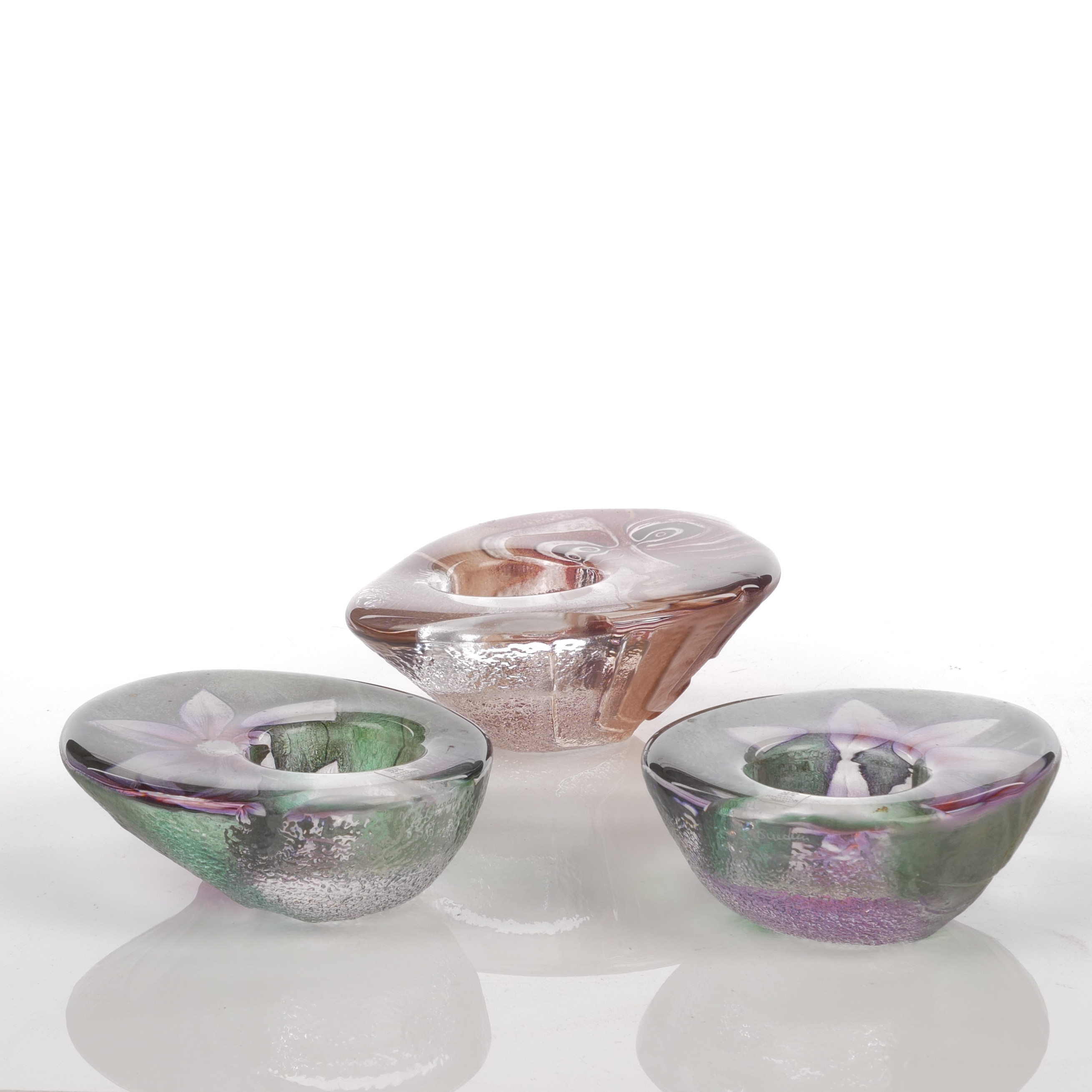 MATS JONASSON. Ljuslyktor "DeLight", 3 st, konstglas, Målerås.