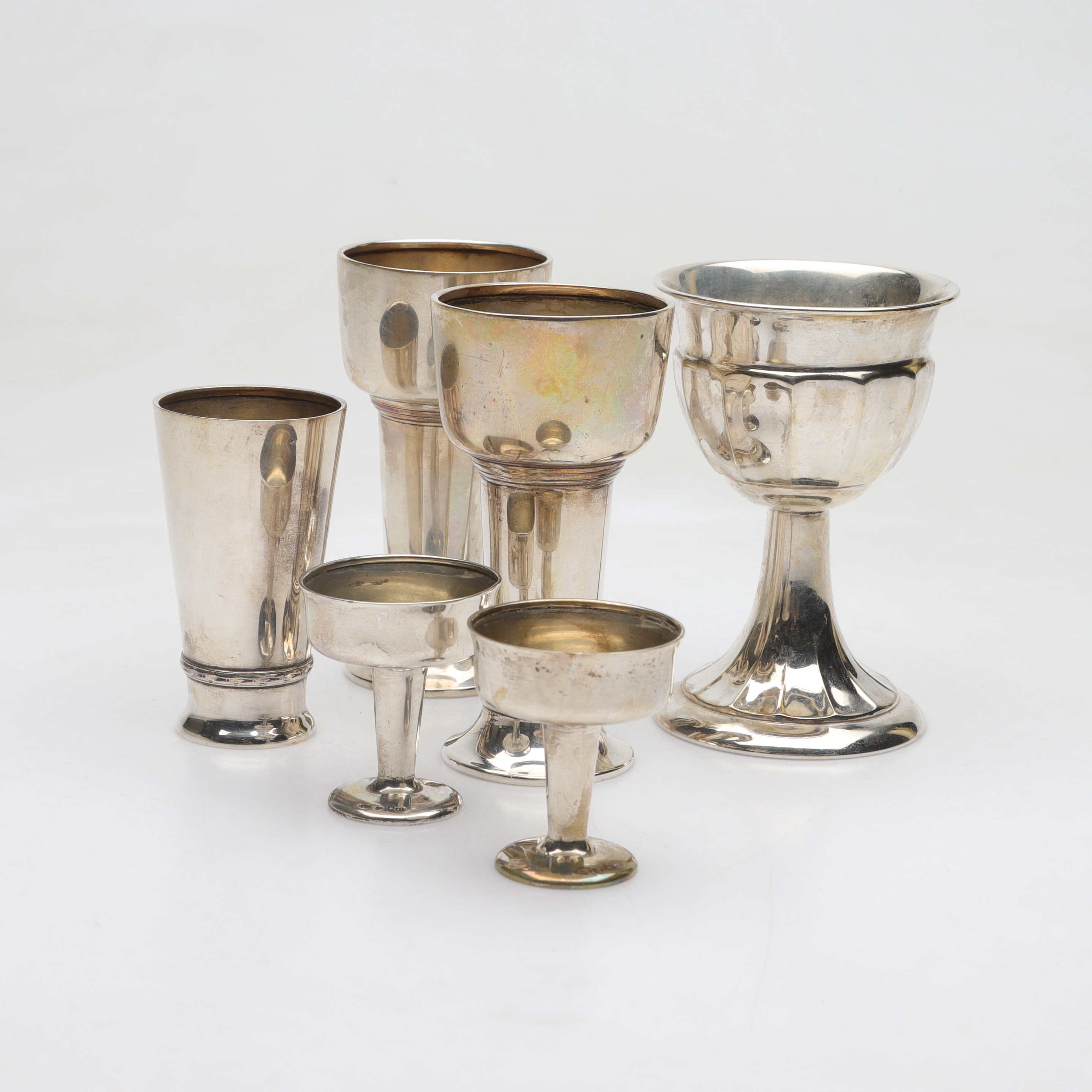 BÄGARE, silver, 6 delar, 1900-tal, bland annat GAB, totalvikt ca 290,9g.