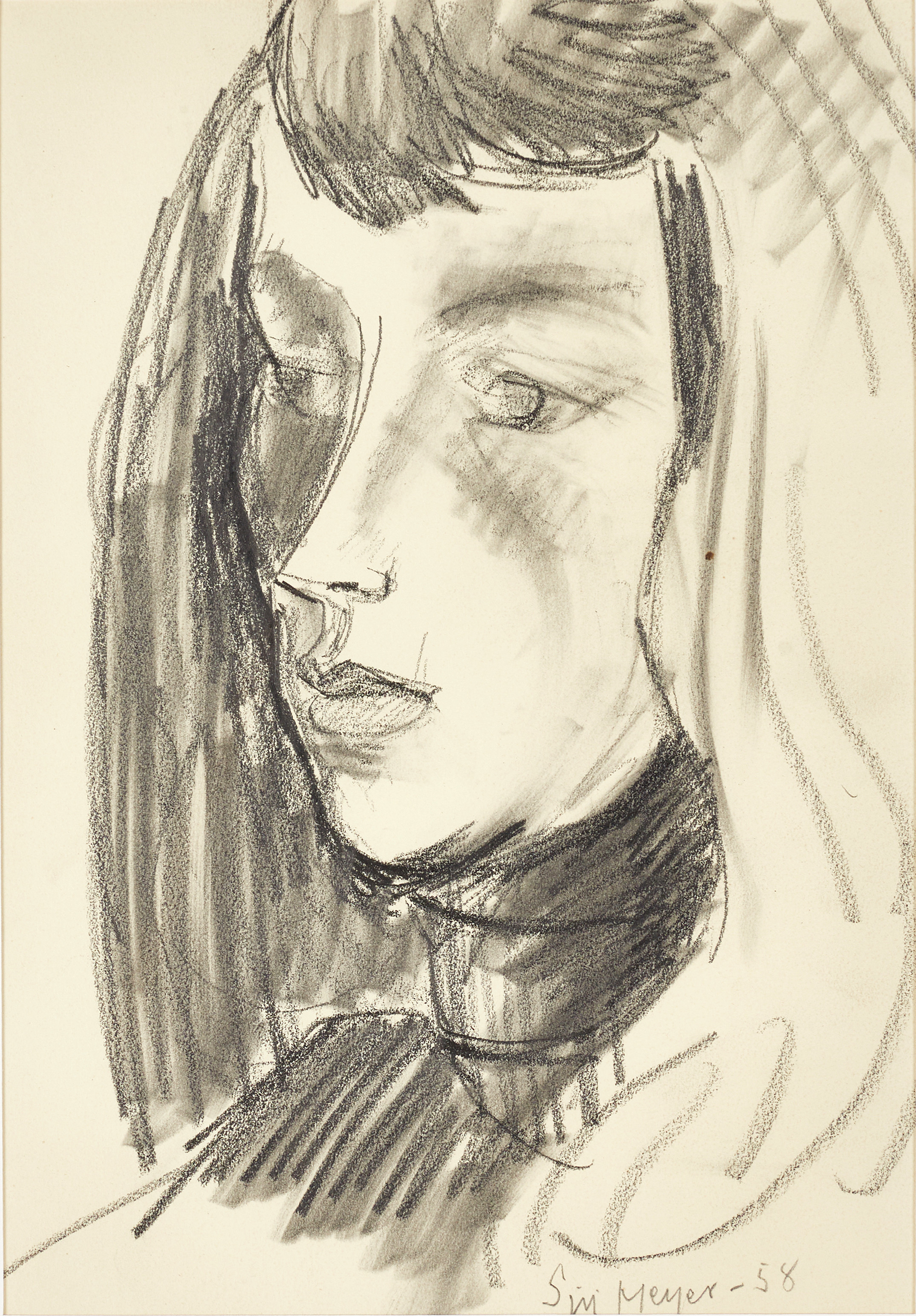 SIRI MEYER (1898–1985), Flicka i tankar, signerad och daterad -58, teckning.
