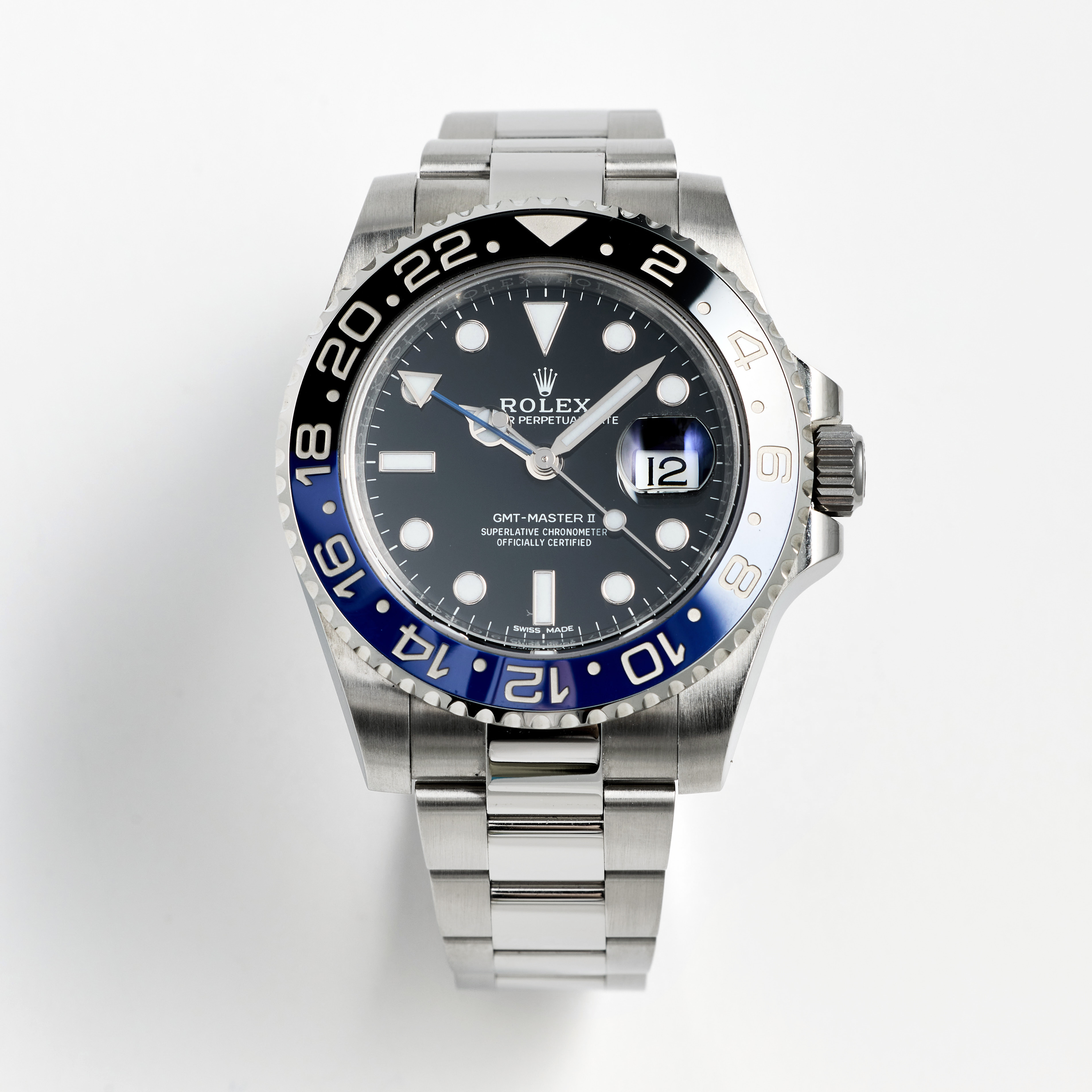 ROLEX, Oyster Perpetual Date, GMT-Master II, "Batman", Chronometer, armbandsur, 40 mm, stål, certifikat, augusti 2016.