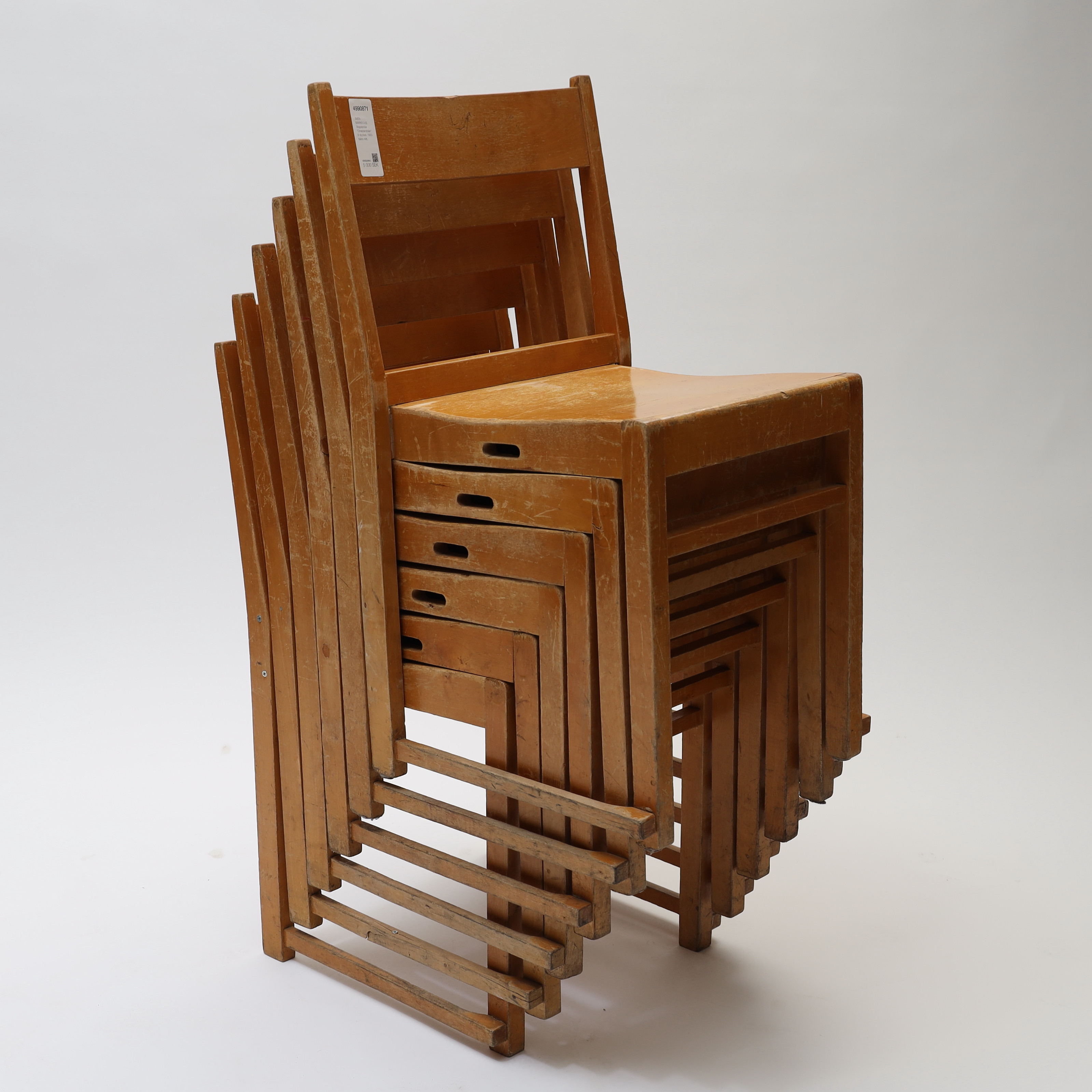 SVEN MARKELIUS. Stapelstolar "Orkesterstolen" 6 stycken, 1900-talets mitt.