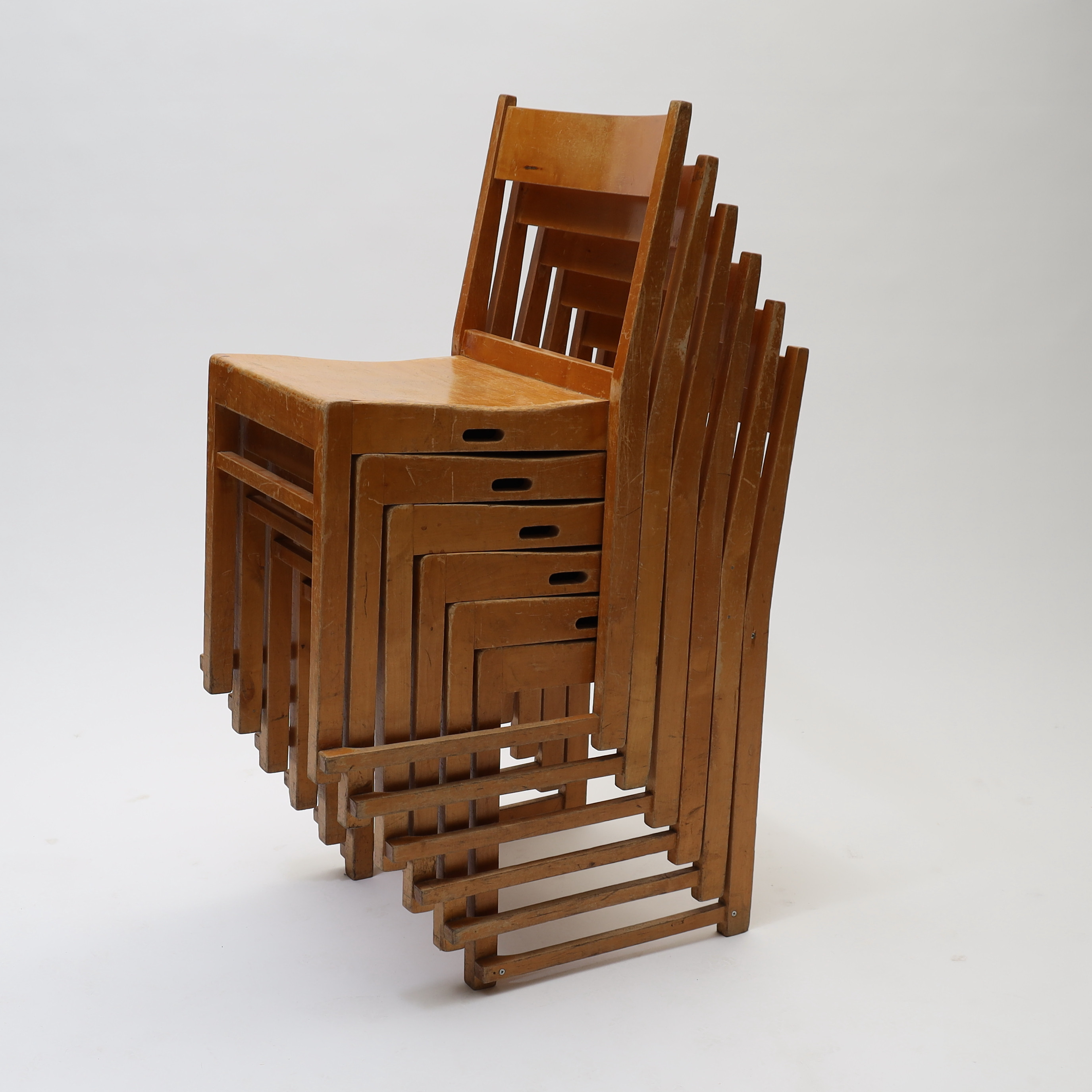 SVEN MARKELIUS. Stapelstolar "Orkesterstolen" 6 stycken, 1900-talets mitt.