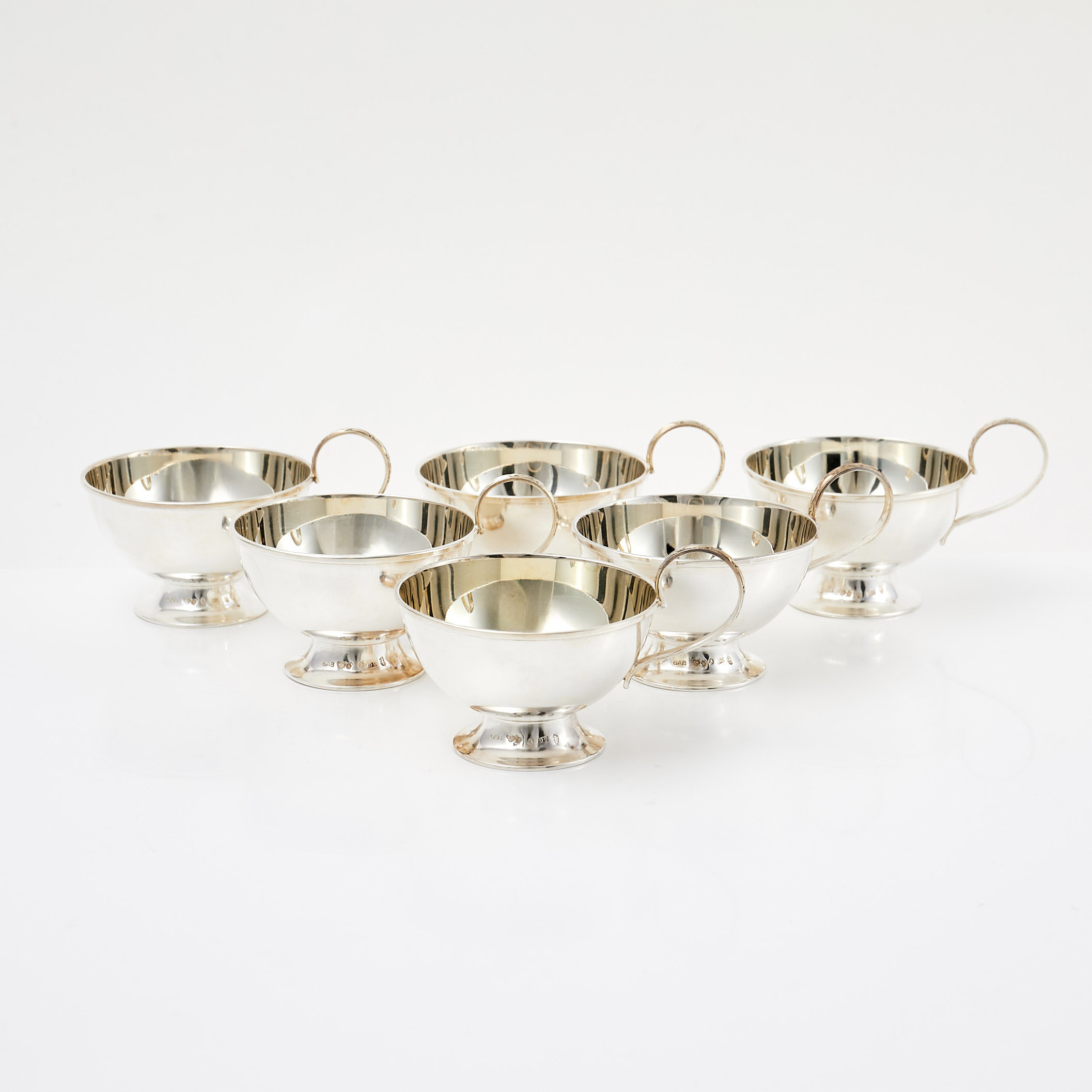 PUNSCHMUGGAR. 6 st, silver, GAB, 1950-tal, i etui.