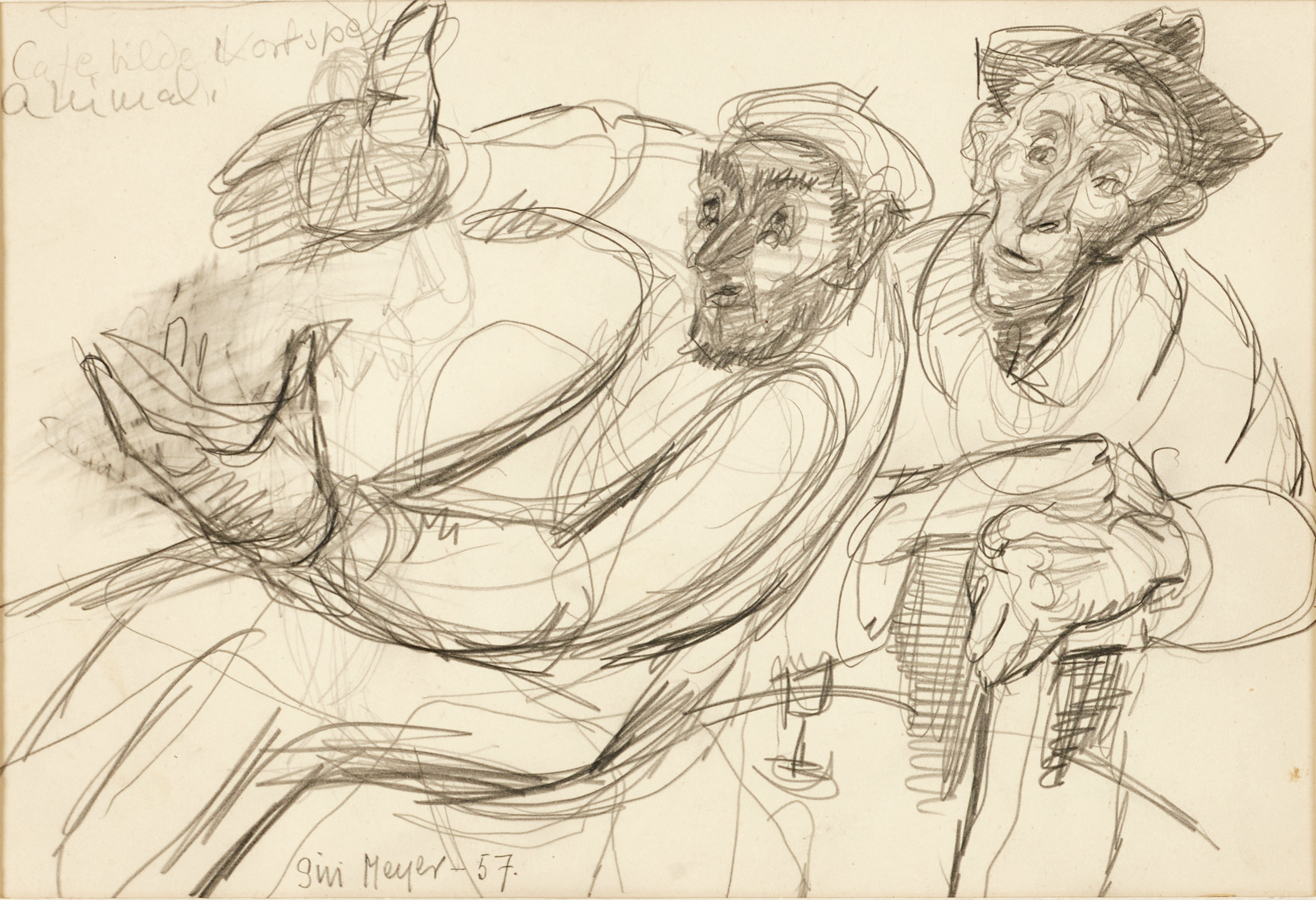 SIRI MEYER (1898–1985), "Kortspel, Mallorca, Någon har fuskat!", signerad och daterad -58, teckning.