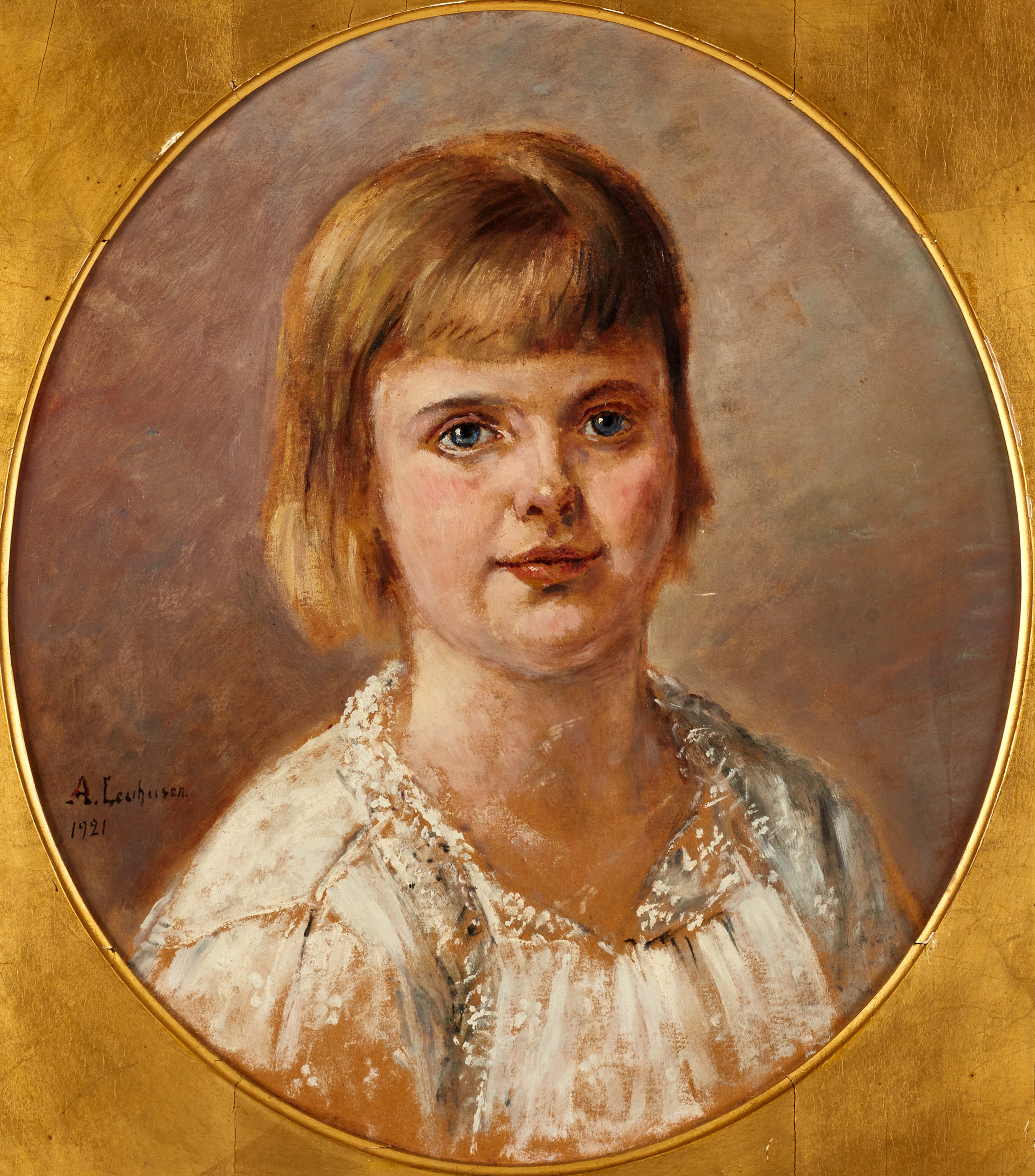ADELAIDE LEUHUSEN (född Valerius, Sverige, Stockholm 1828-1923), Flickporträtt, signerad och daterad 1921, blandteknik.