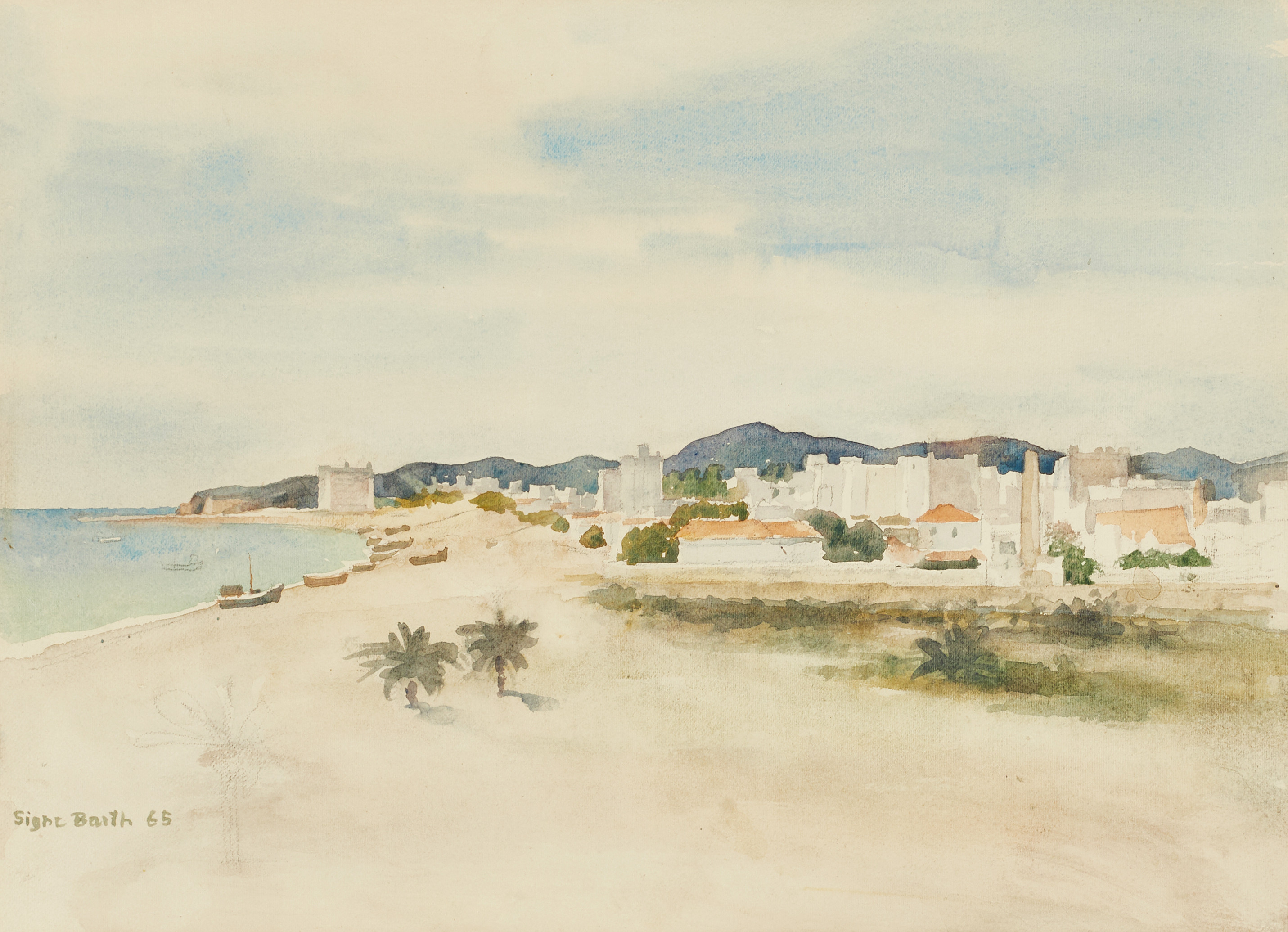 SIGNE BARTH (1895-1982). Medelhavskust, signerad och daterad -65, akvarell.