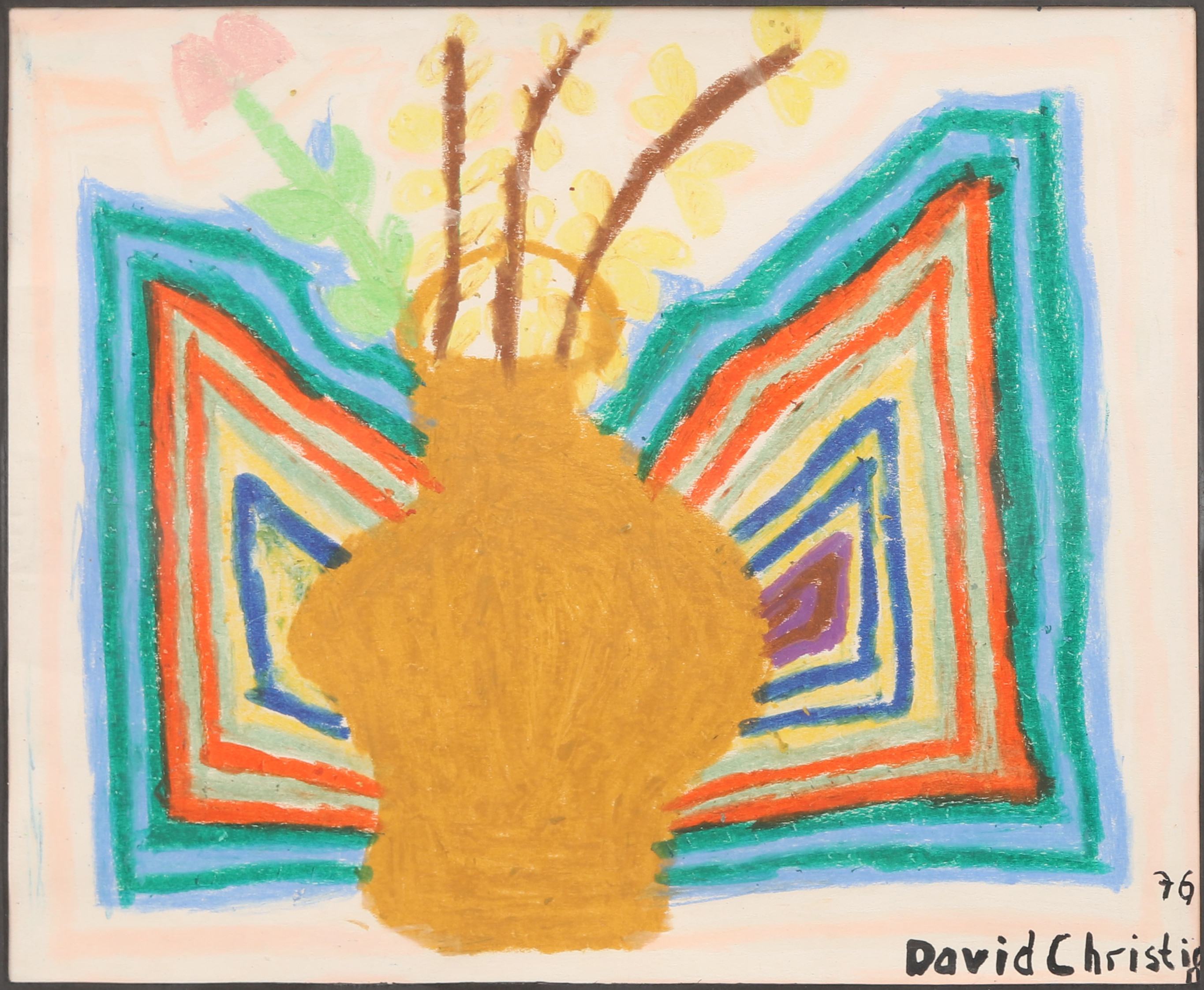 DAVID CHRISTIAN LARSSON. Oljepastell på papper. "Forsythia".Signerad och daterad -76.