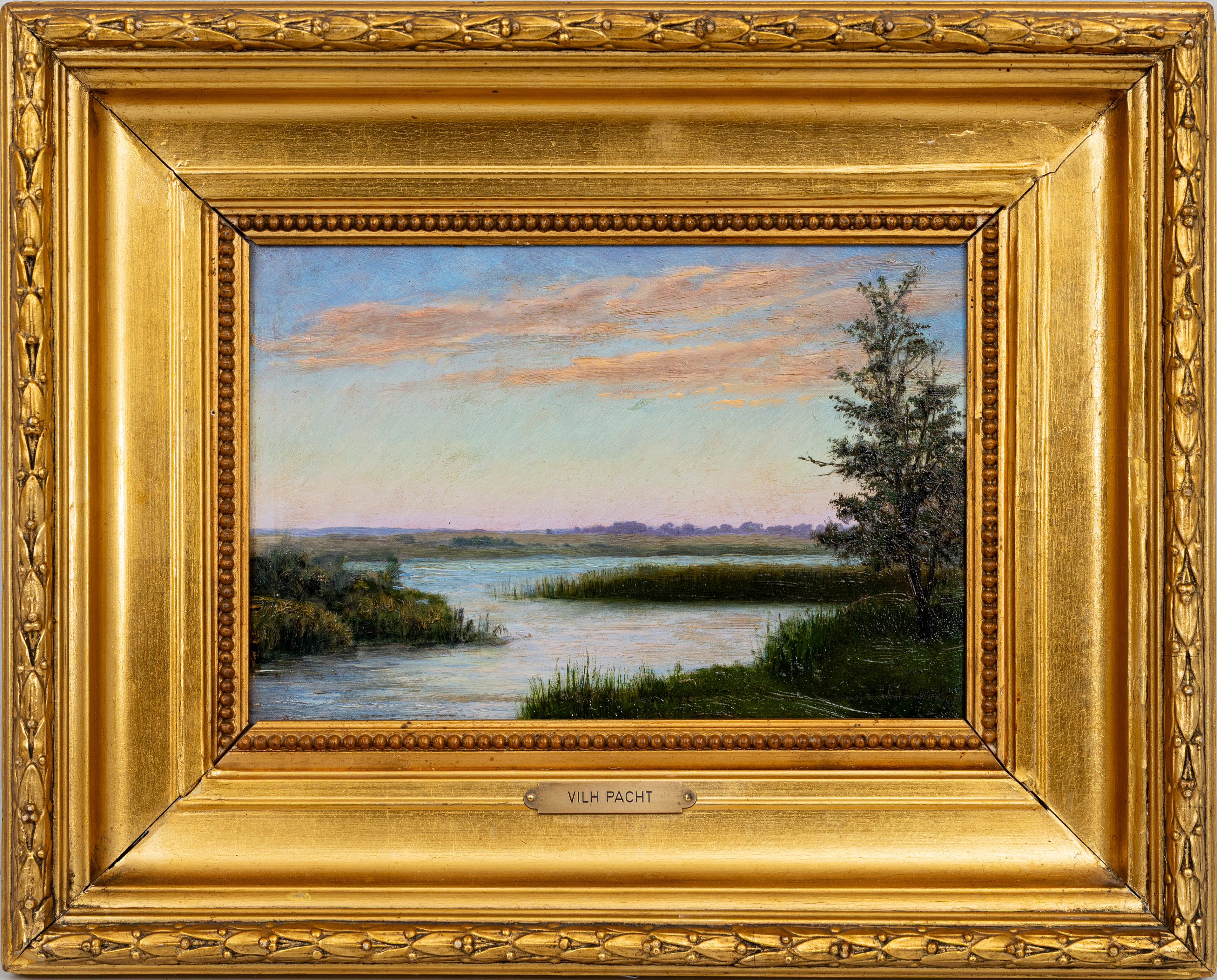 WILHELM PACHT (1843-1912). Vy från Gravlev Sö, olja på papp, signerad och daterad -91.