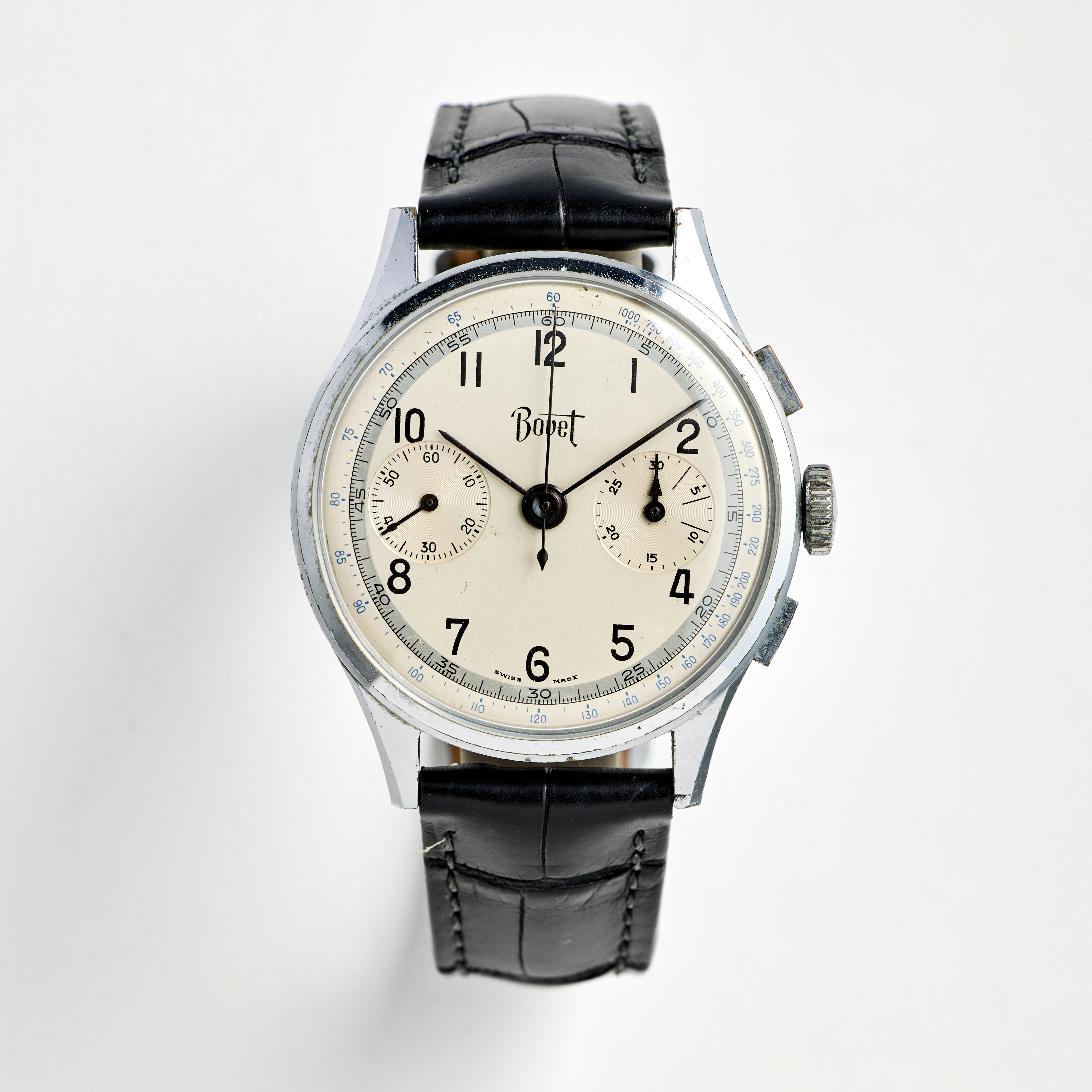 BOVET, kronograf, armbandsur, 35,5 mm, stål/vitmetall, ca 1945.