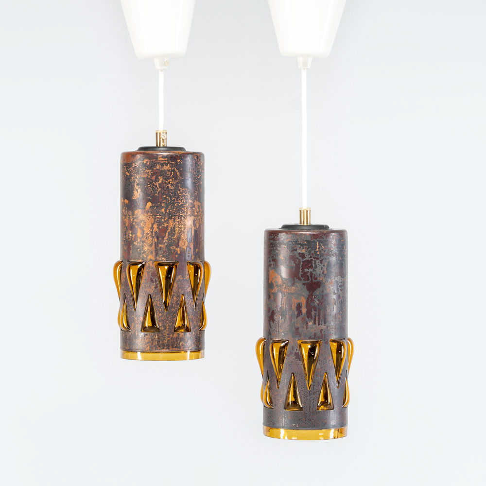 NANNY STILL. Taklampa, Ett par, Glas och koppar, Raak, Amsterdam.