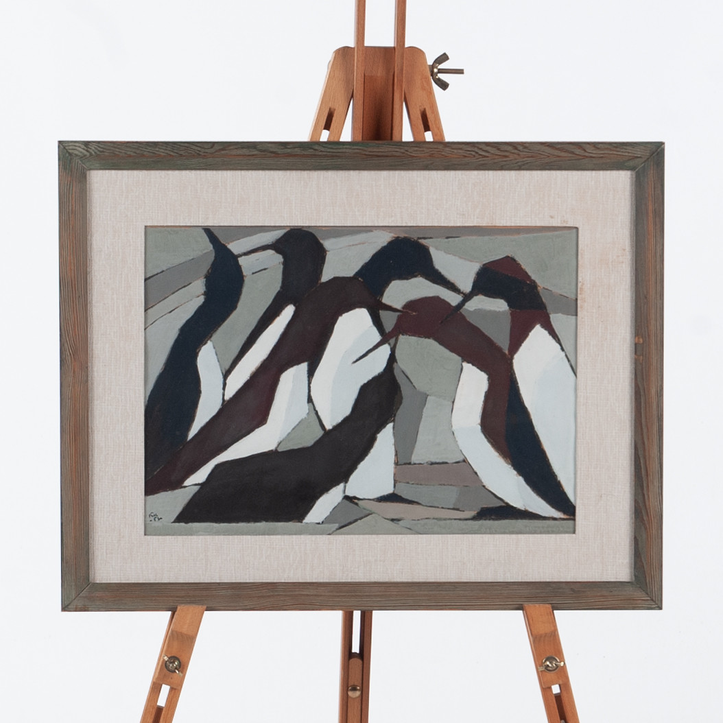 KURT ULLBERGER. Olja på pannå, Sillgrisslor, Signerad och daterad -52.