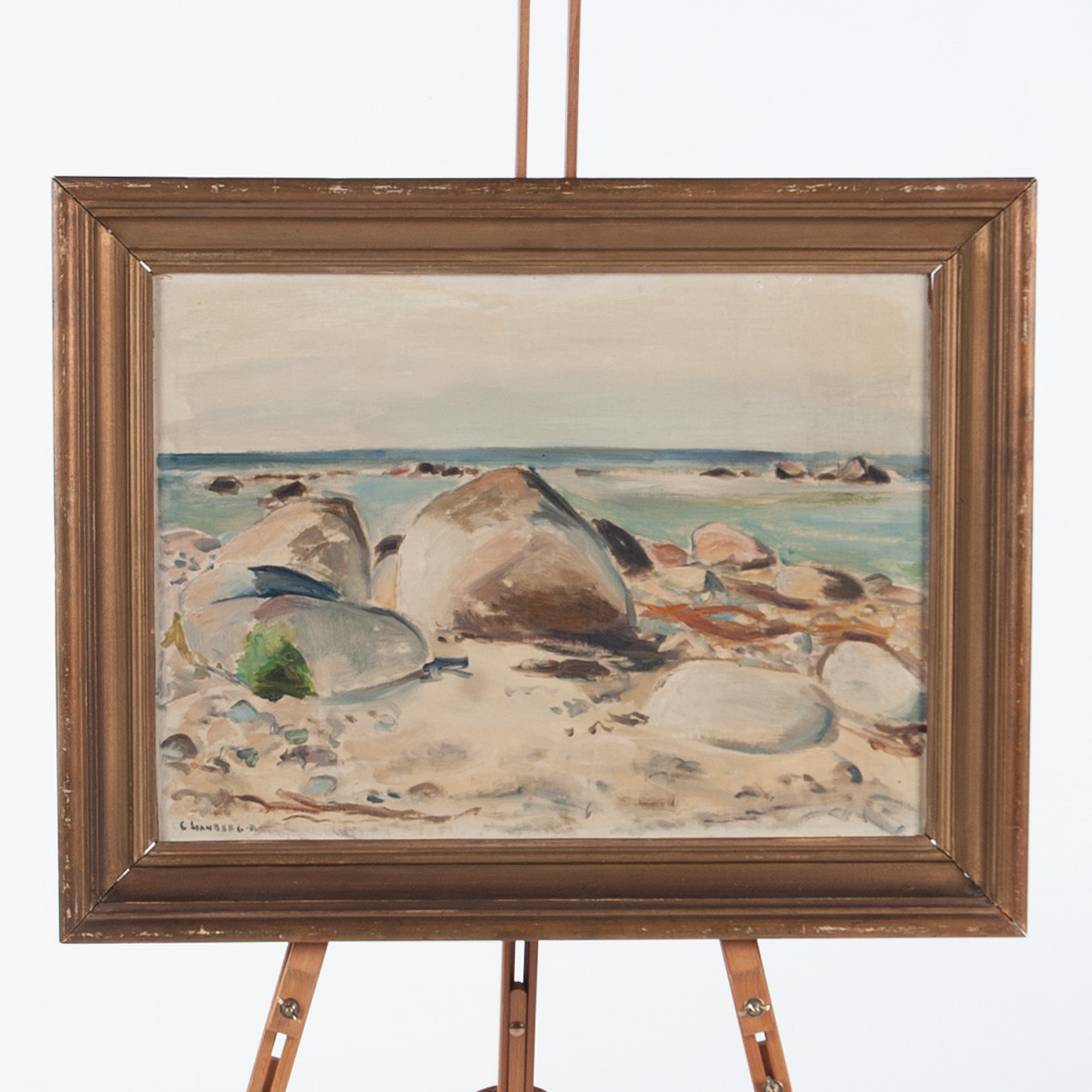 CARL SVANBERG. Olja på pannå, Kustlandskap, Signerad.