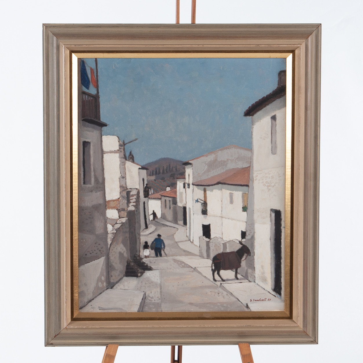 GÖSTA SUNDVALL. Olja på pannå, Sydländskt statsmotiv, Signerad och daterad -55.