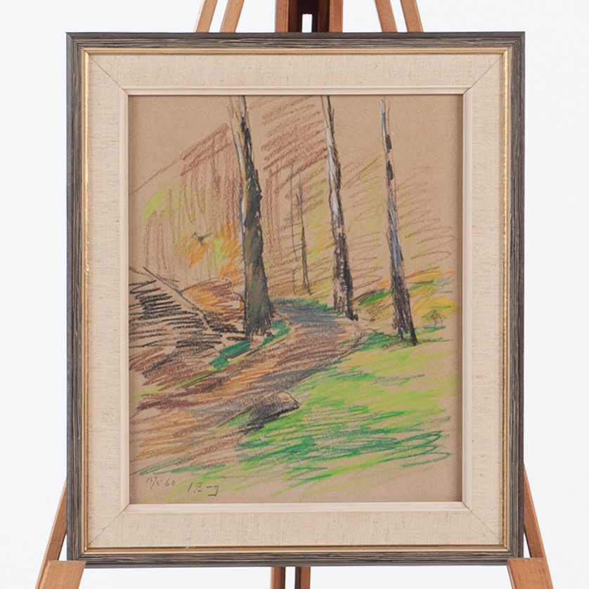 IWAN BROBERG. Pastell, Landskap med träd, Signerad och daterad -60.