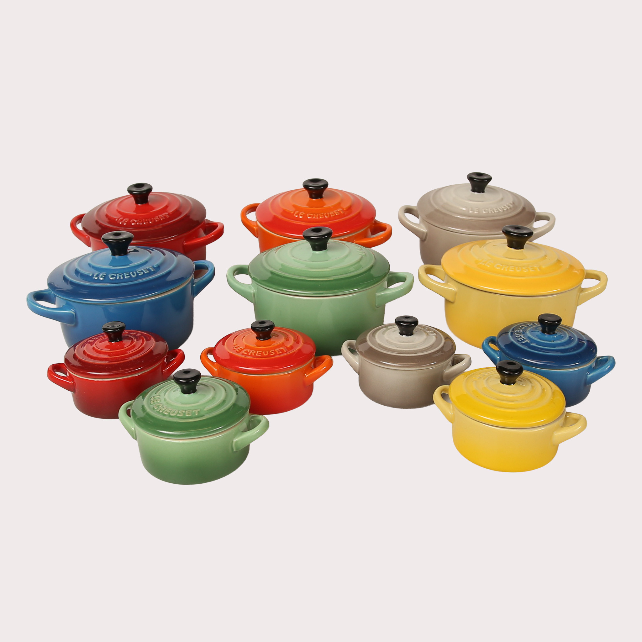 LE CREUSET, Miniatyrgrytor 6+6 stycken , Frankrike.