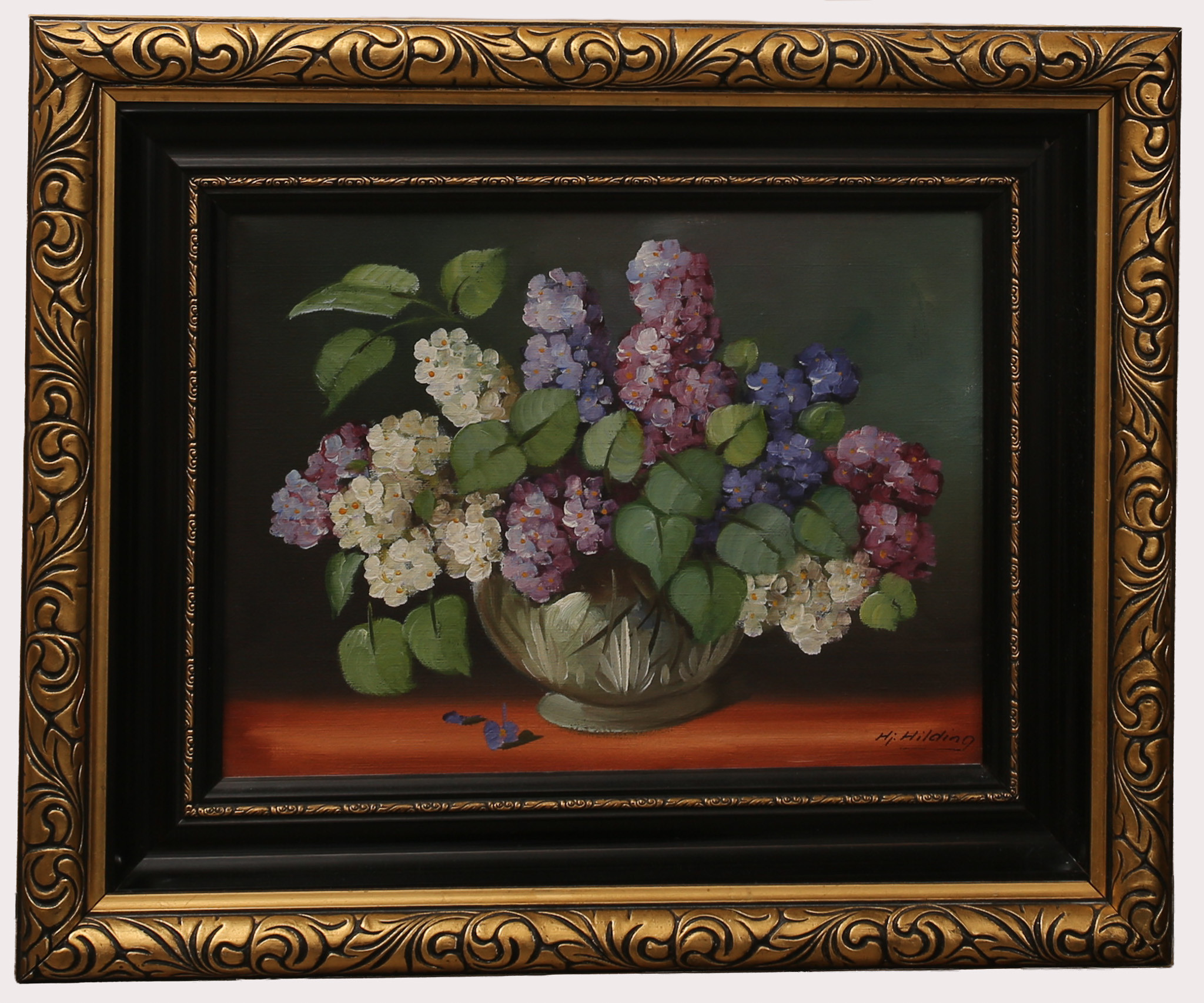 HJALMAR HILDING. Olja på duk, blomsterstilleben, signerad.
