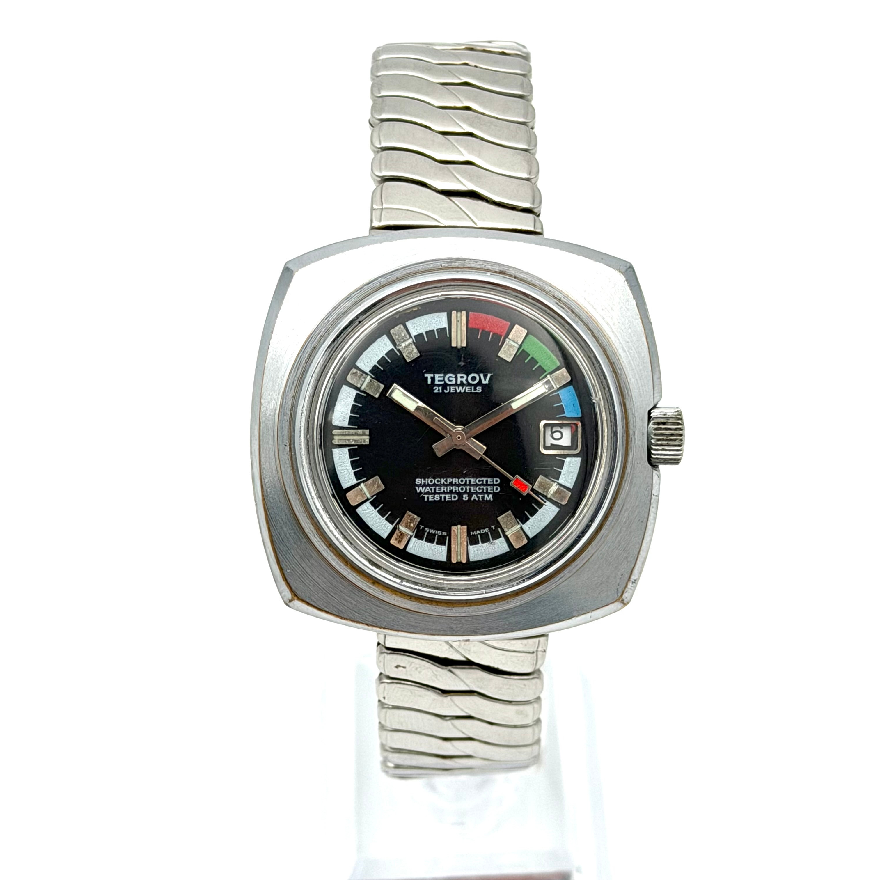 TEGROV, armbandsur, 1960/70-tal, manuell, stål, 21 jewels.