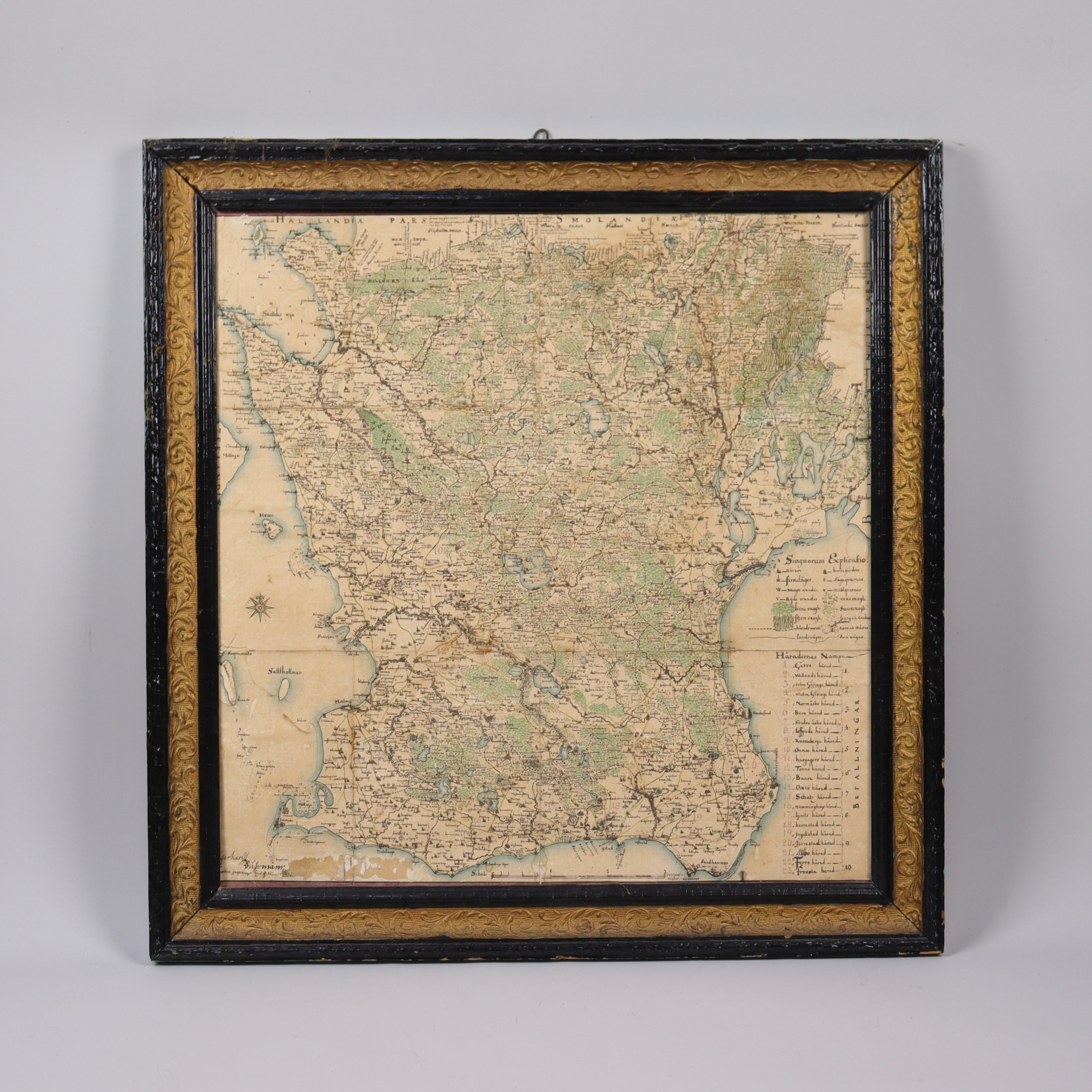 GERHARD VON BURMAN. karta, Skåne 1684, äldre faksimil.