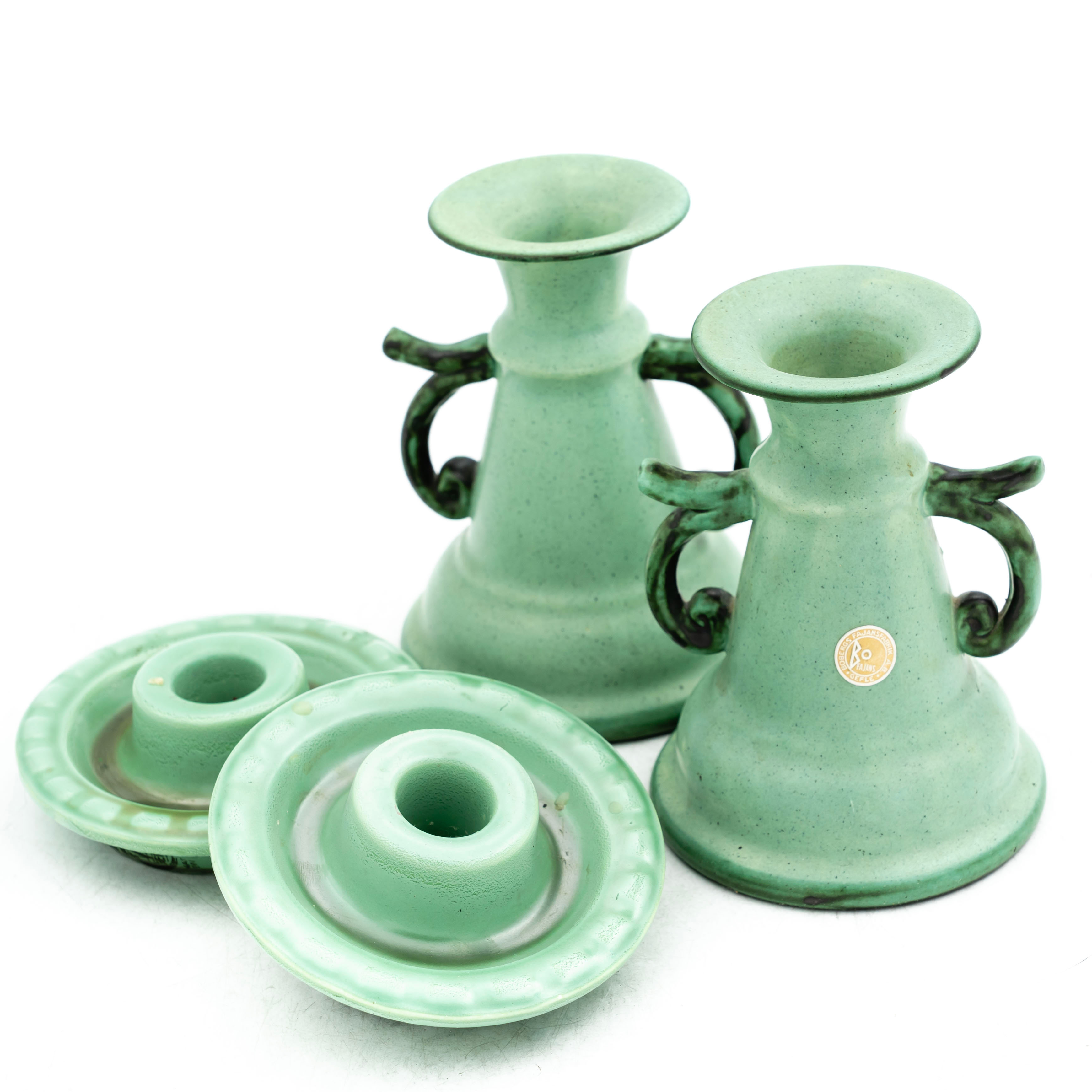 ARTHUR PERCY. Ljushållare 2-par, Gefle, Flintgods, 1900-talets första hälft. (4st).