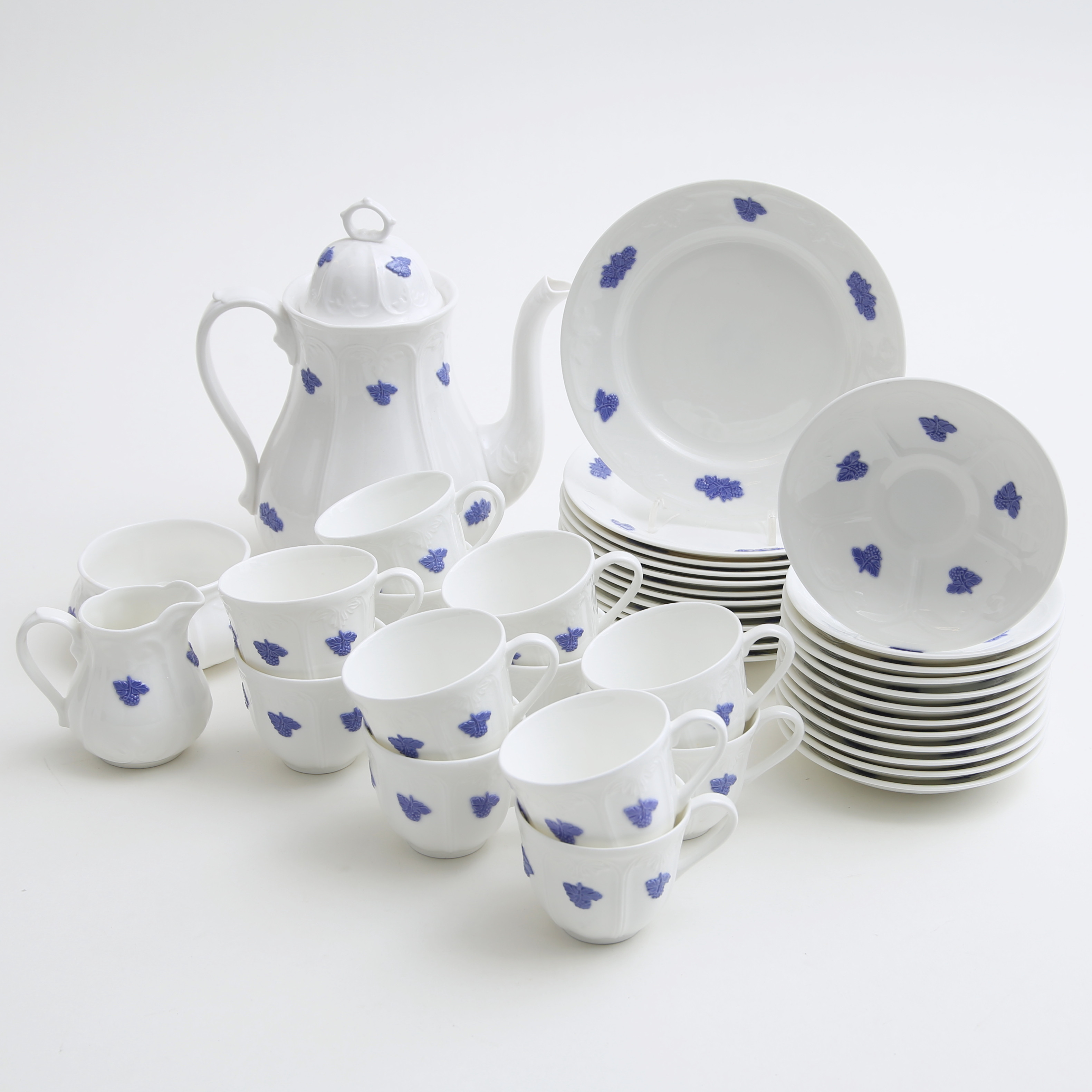 KAFFESERVISDELAR, 39 st, "Blå Blom", Rörstrand.