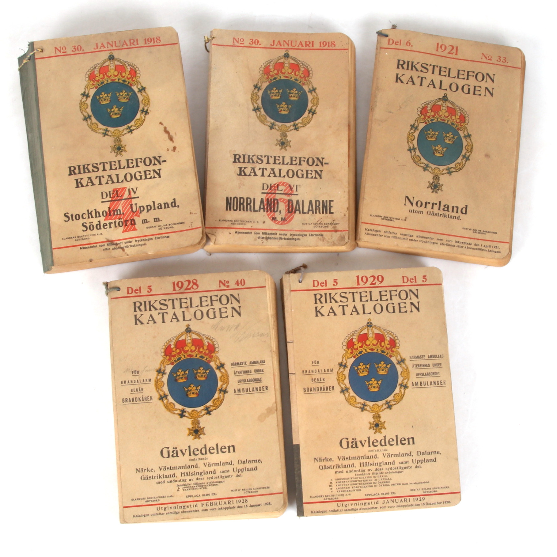 RIKSTELEFONKATALOGEN, 5 st, Del 6, 1921, no 33, Norrland utom Gästrikland.