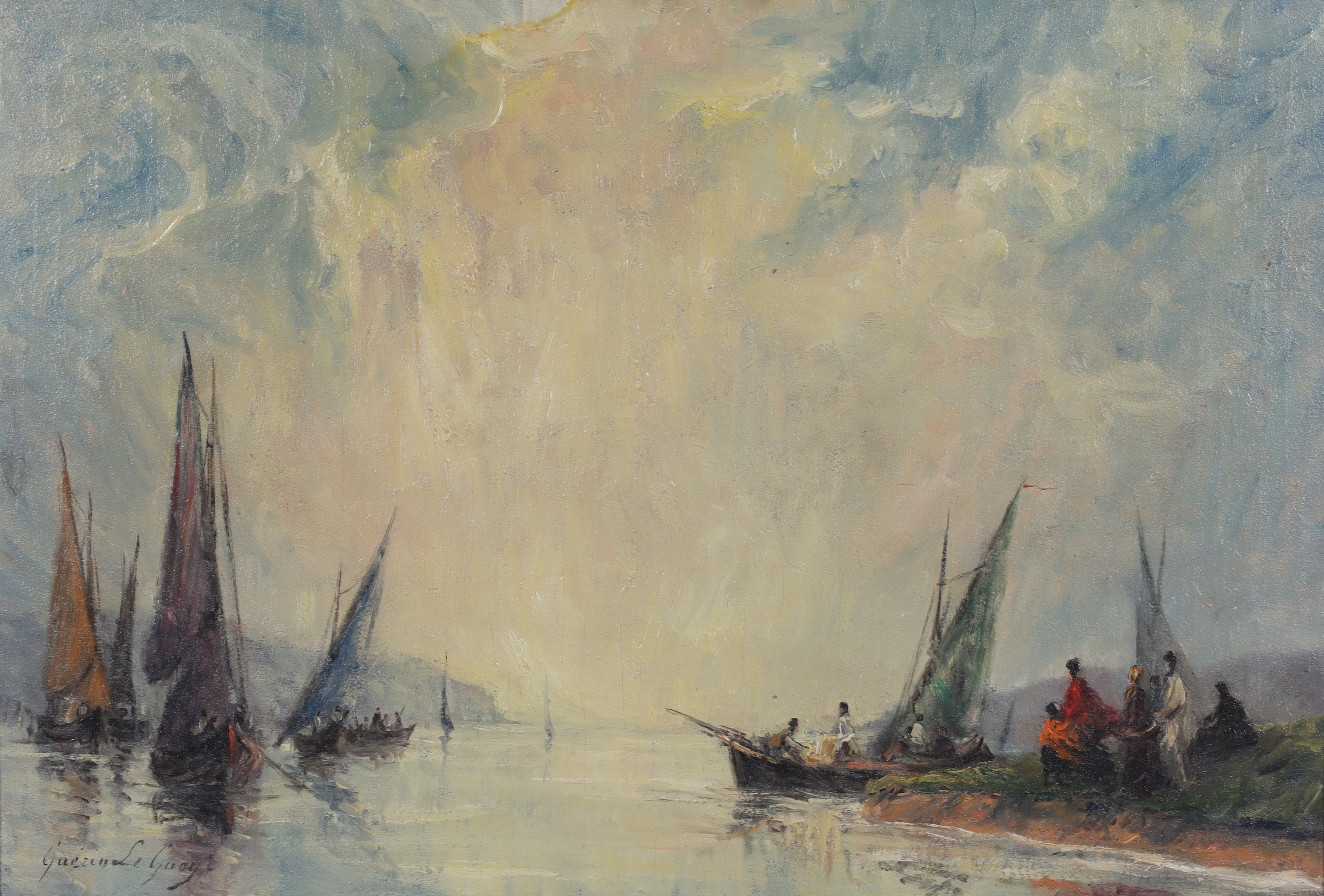 ANDRE GUERIN LE GUAY. Fiskebåtar, olja på duk, signerad.