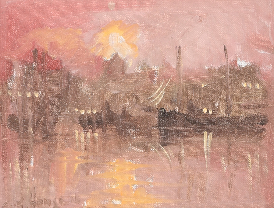 CARL KNUD HANSEN. Olja på duk, hamnmotiv, signerad C.K.Hansen.