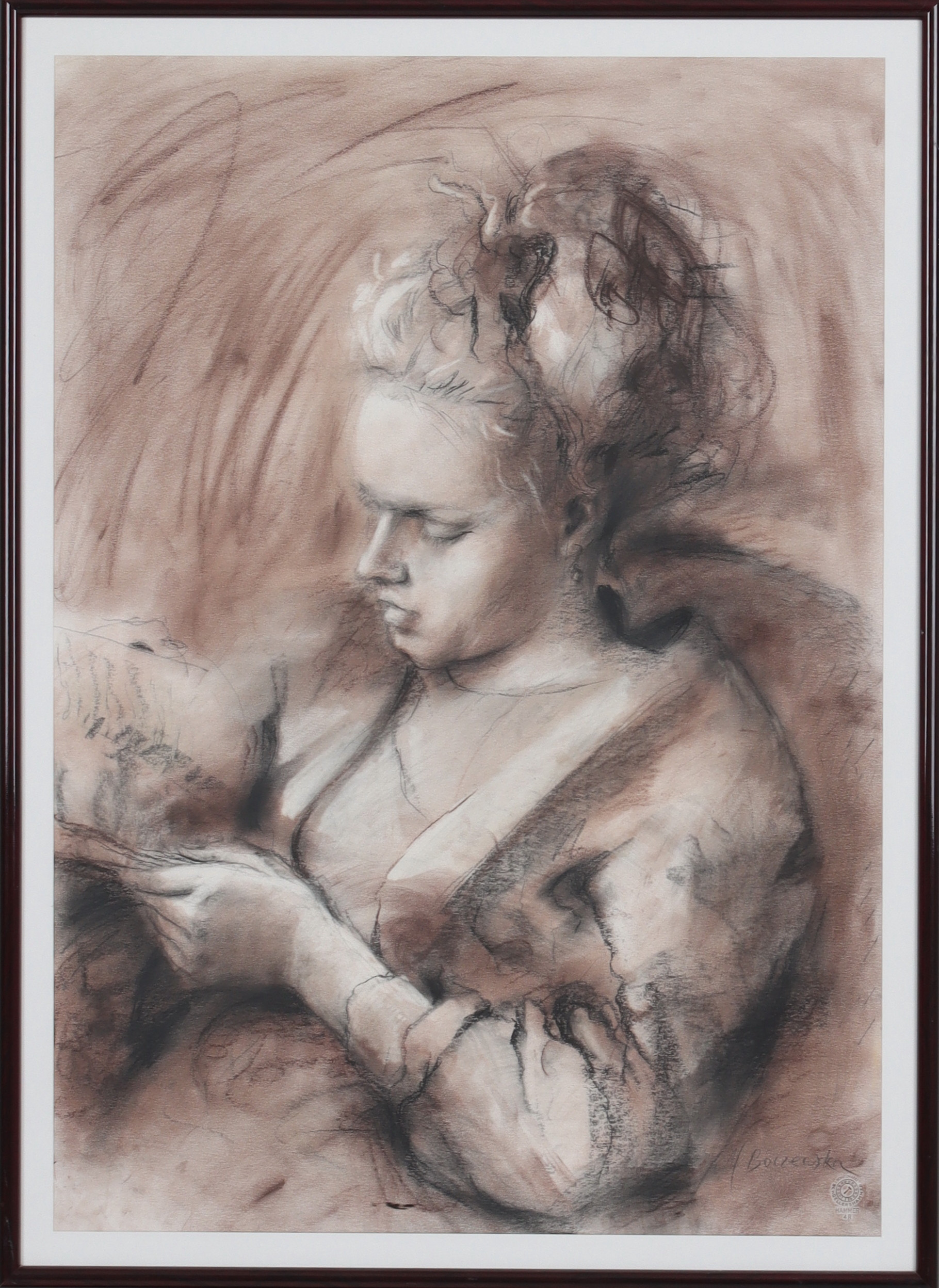 MARIA BOCZEWSKA. Kvinnostudie, teckning, signerad.