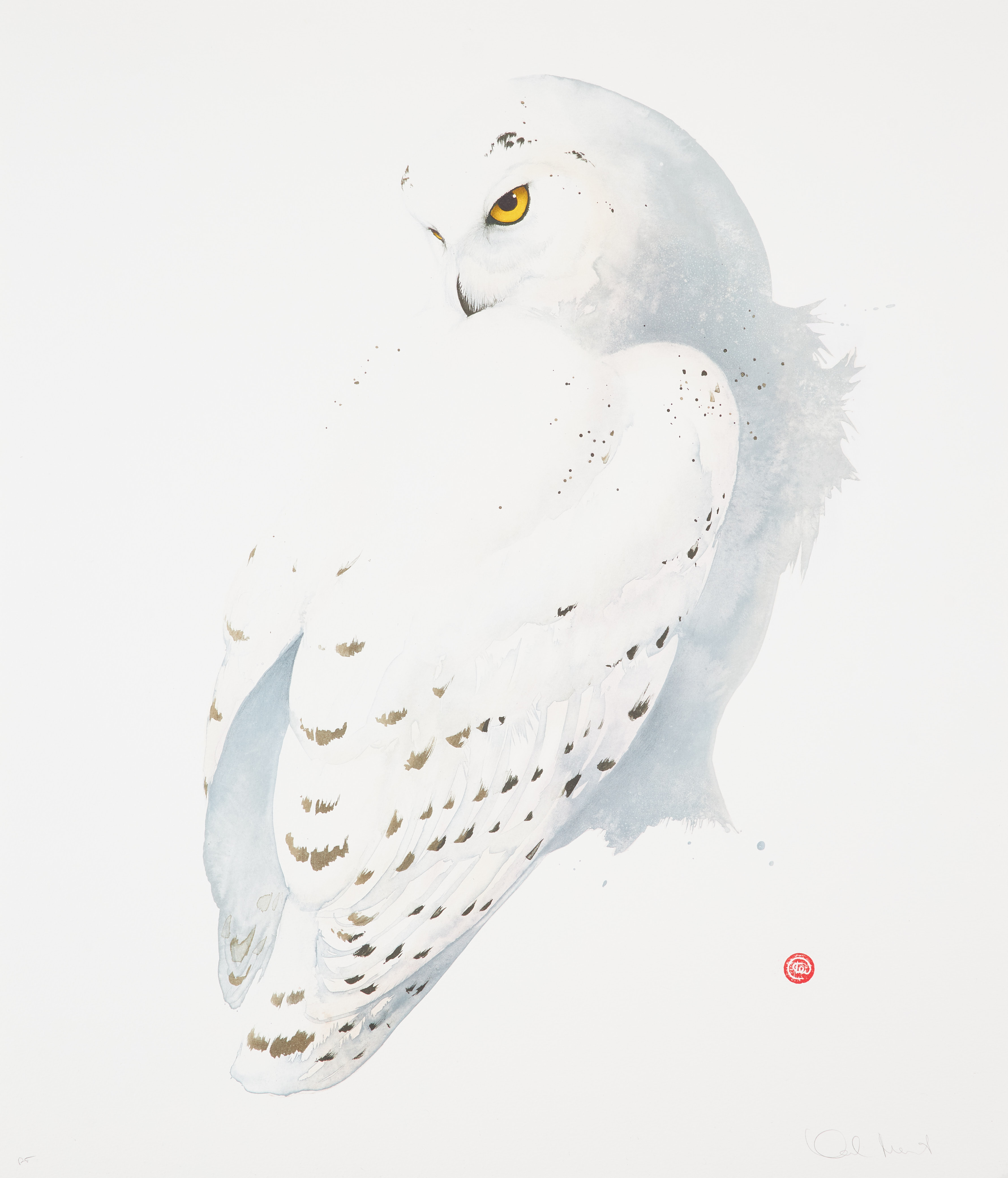 KARL MÅRTENS. "Fjälluggla", färglitografi, signerad Karl Mårtens, provtryck.