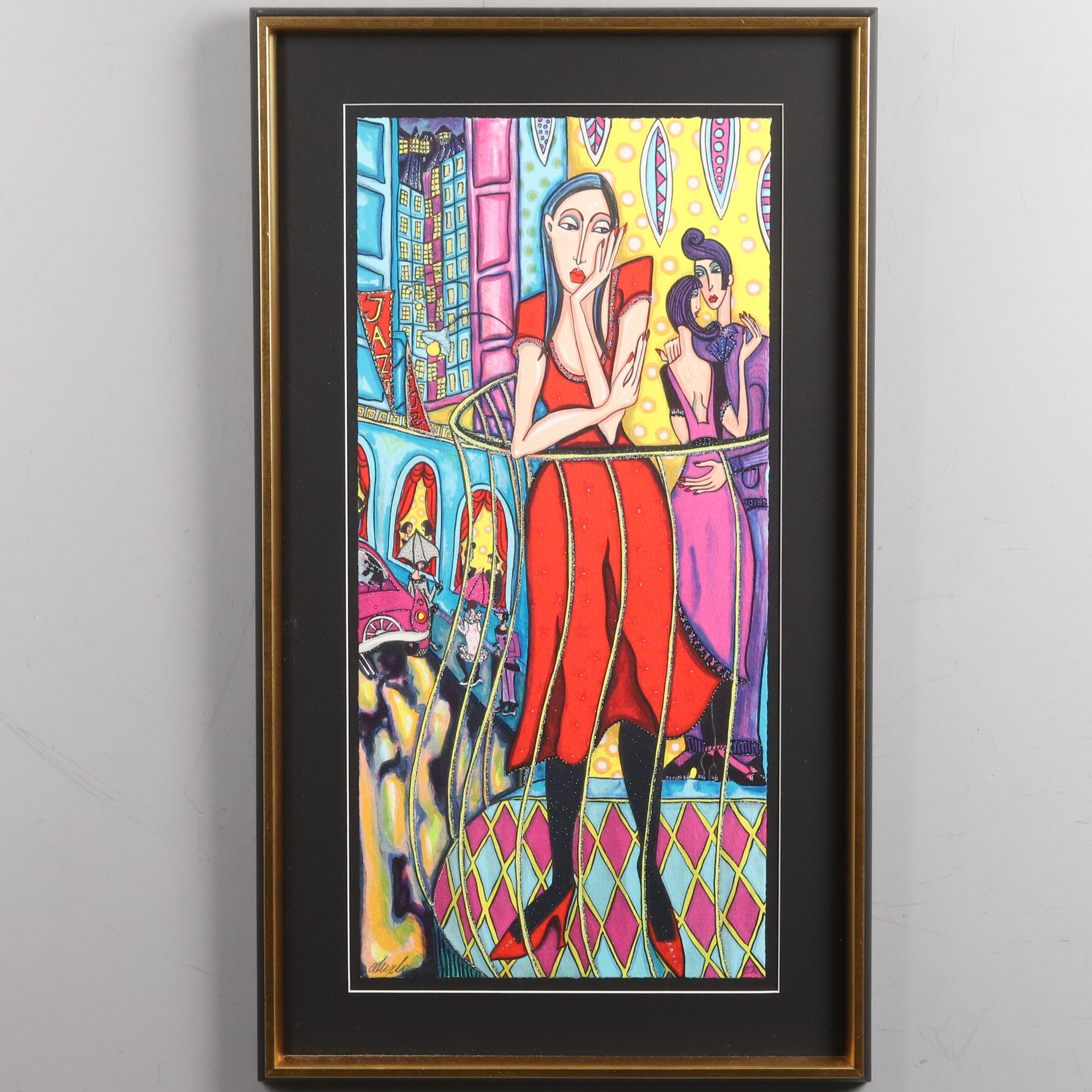 ANGELICA WIIK. Komposition, Litografi, "Väntans balkong", épreuve d'artiste, signerad.