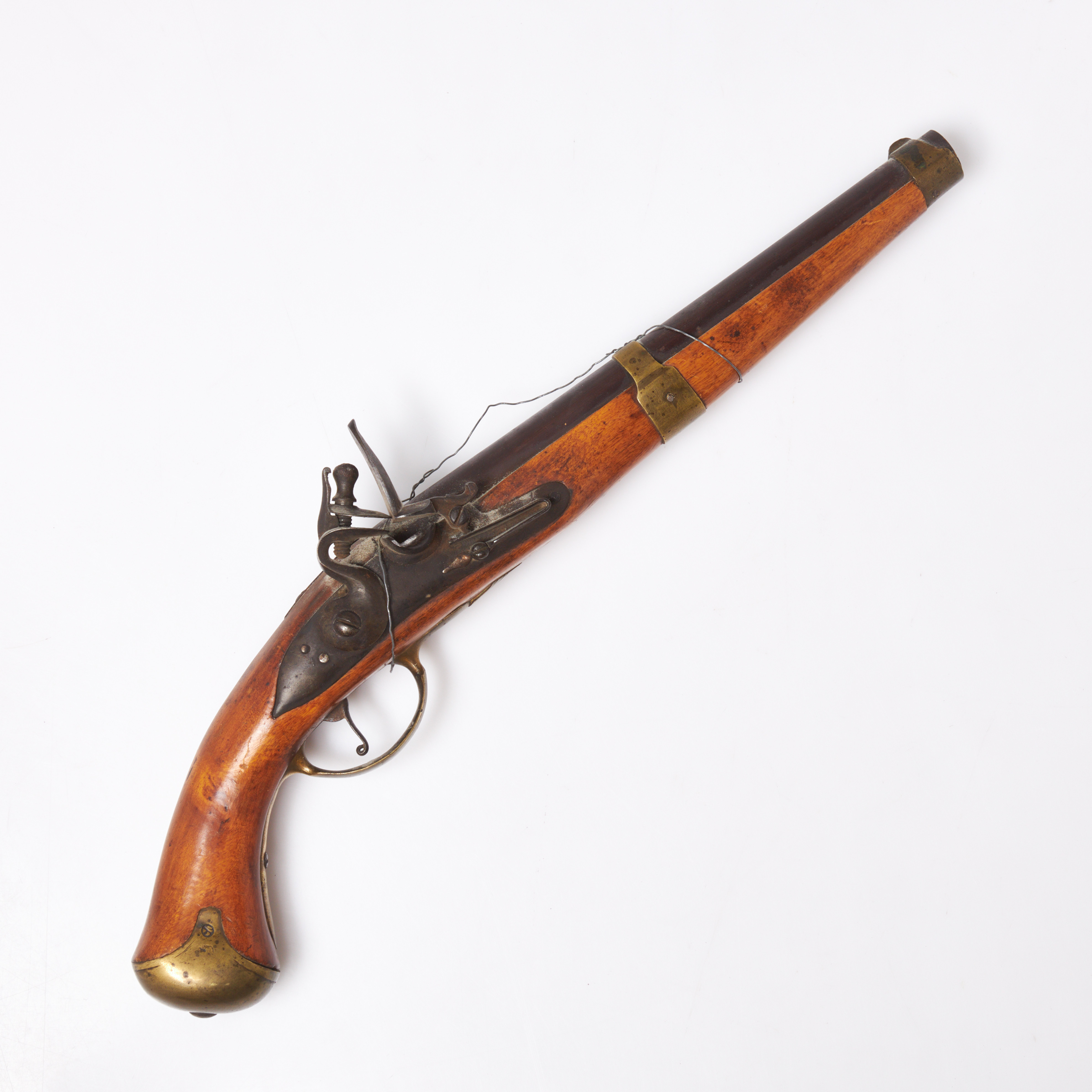 RYTTARPISTOL. med flintlås, Sverige, 17/1800-tal, beslag i mässing.