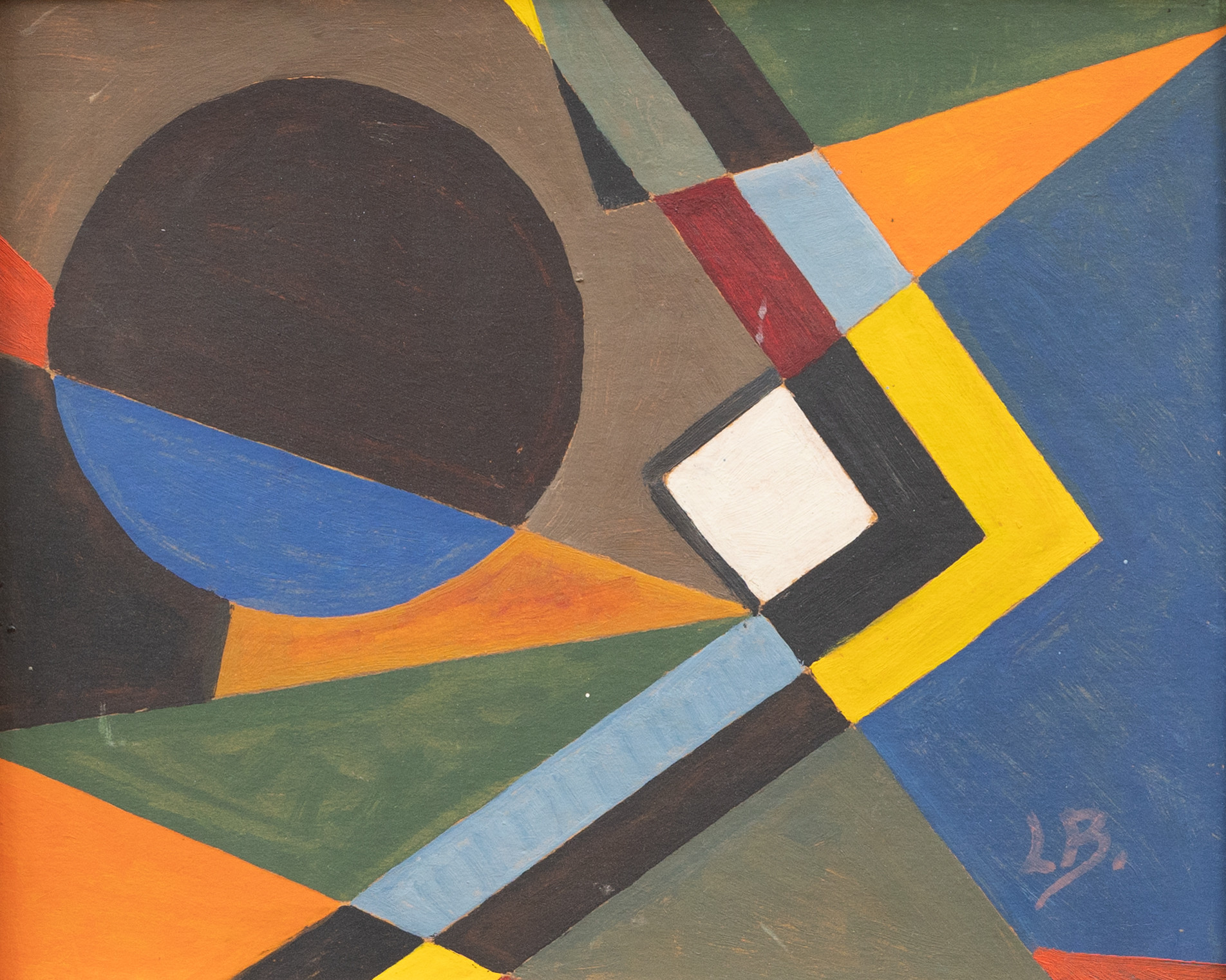 OIDENTIFIERAD KONSTNÄR. Komposition, olja på pannå, monogramsignerad L B.