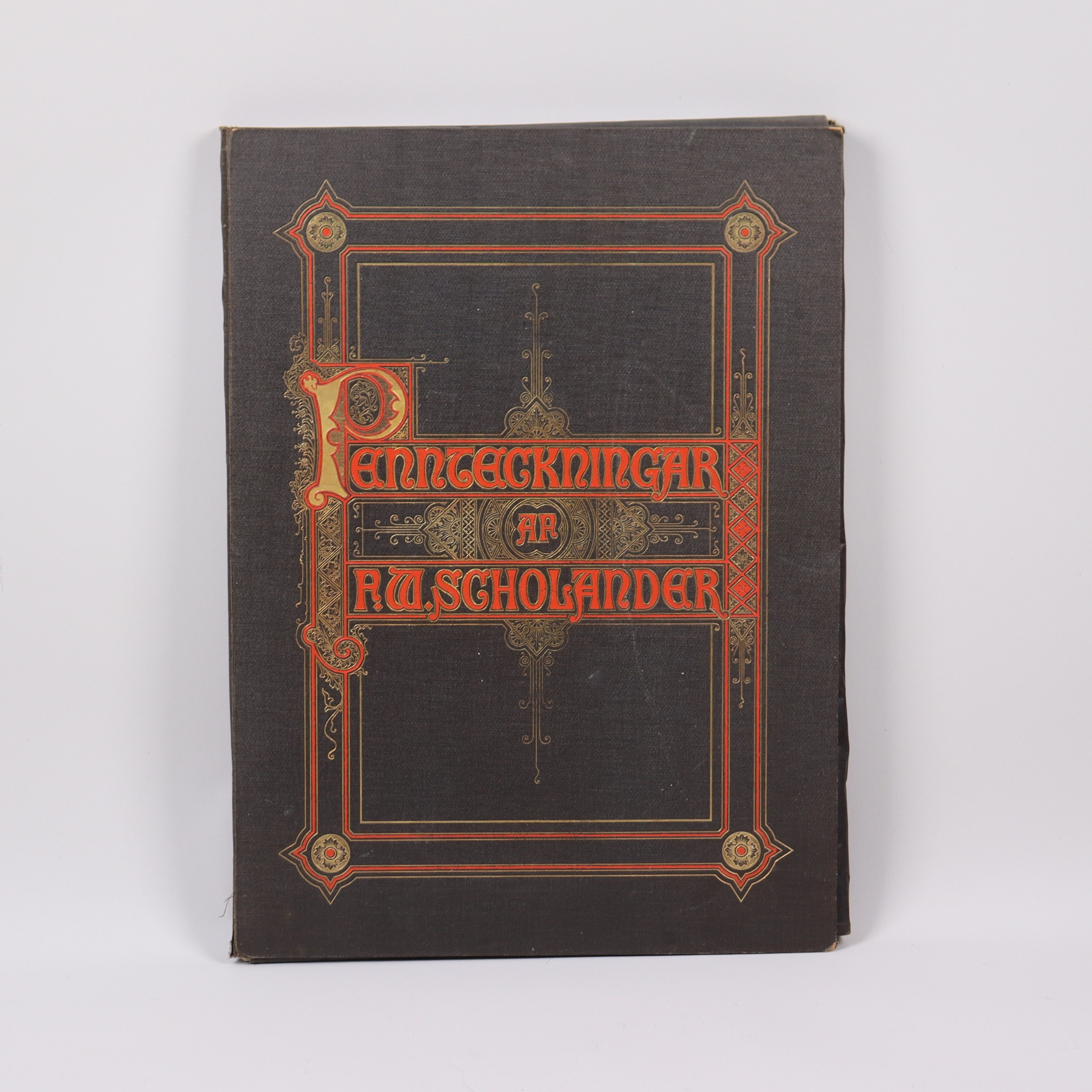FREDRIK WILHELM SCHOLANDER. mapp med 24 grafiska blad, Pennteckningar, första och andra samlingen, komplett, sent 1800-tal.