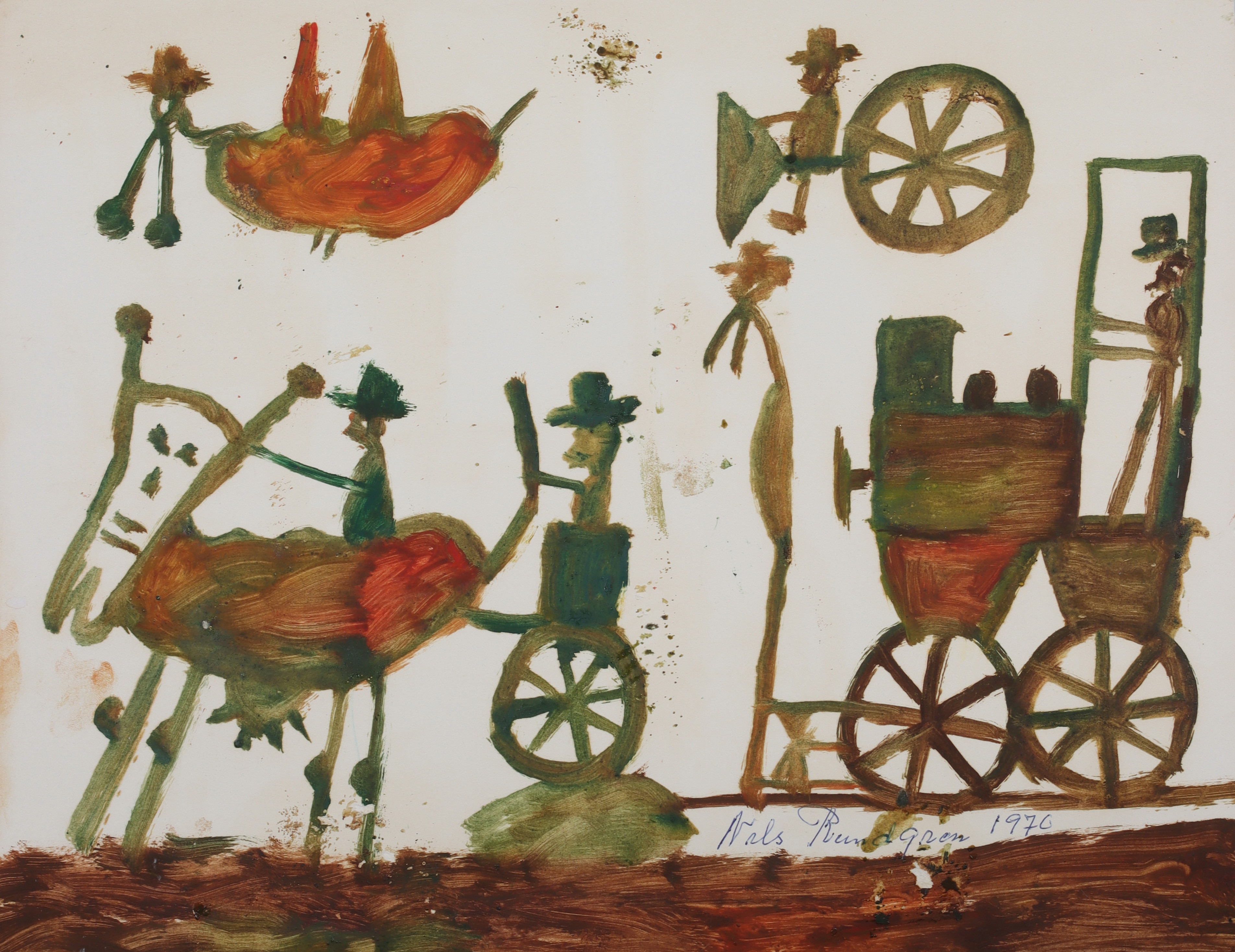 NILS "BJÖRNJÄGAREN" RUNDGREN. Komposition med figurer, blandteknik på papper, signerad och daterad 1970.